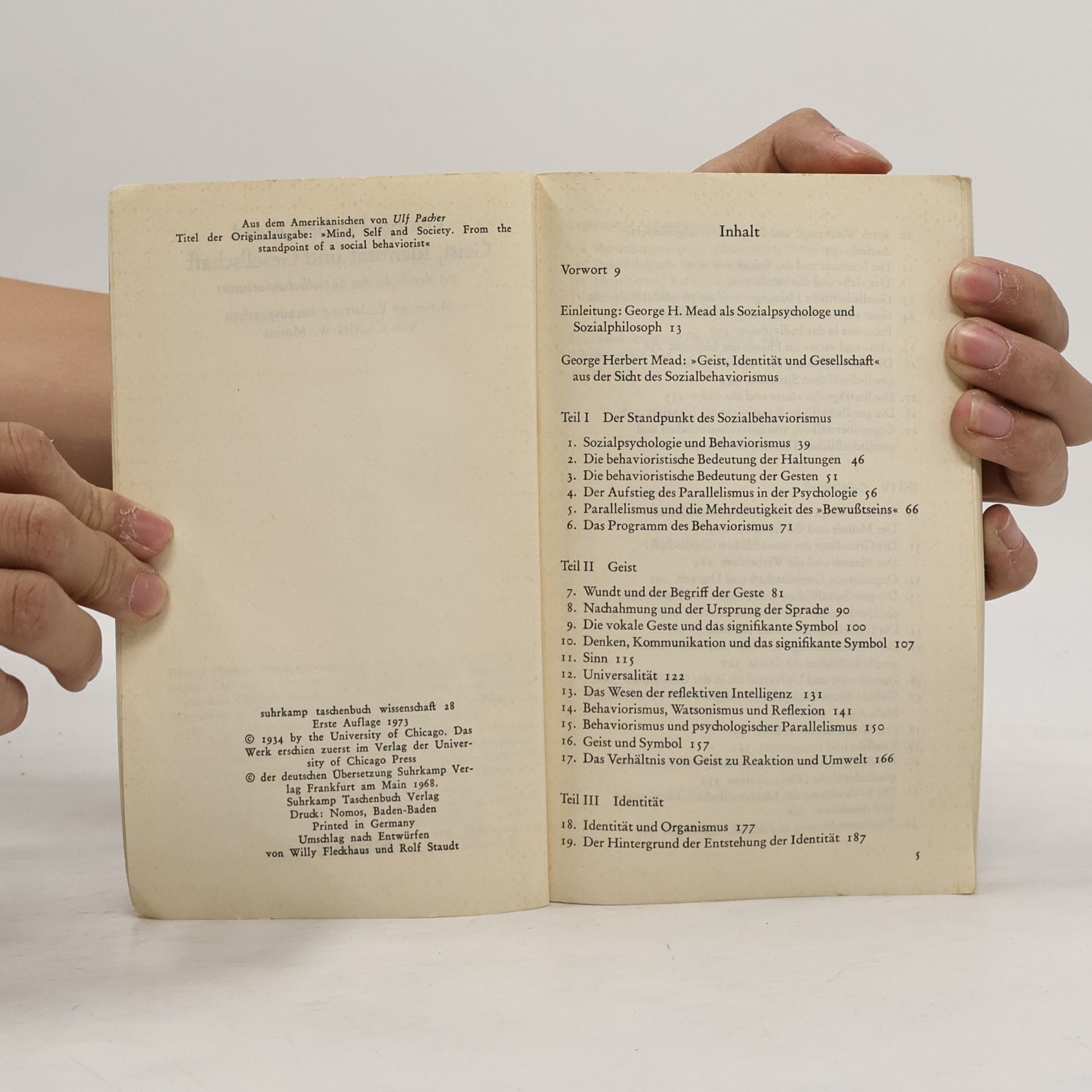 George Herbert Mead Geist, Identität und Gesellschaft aus der Sicht des Sozialbehaviorismus