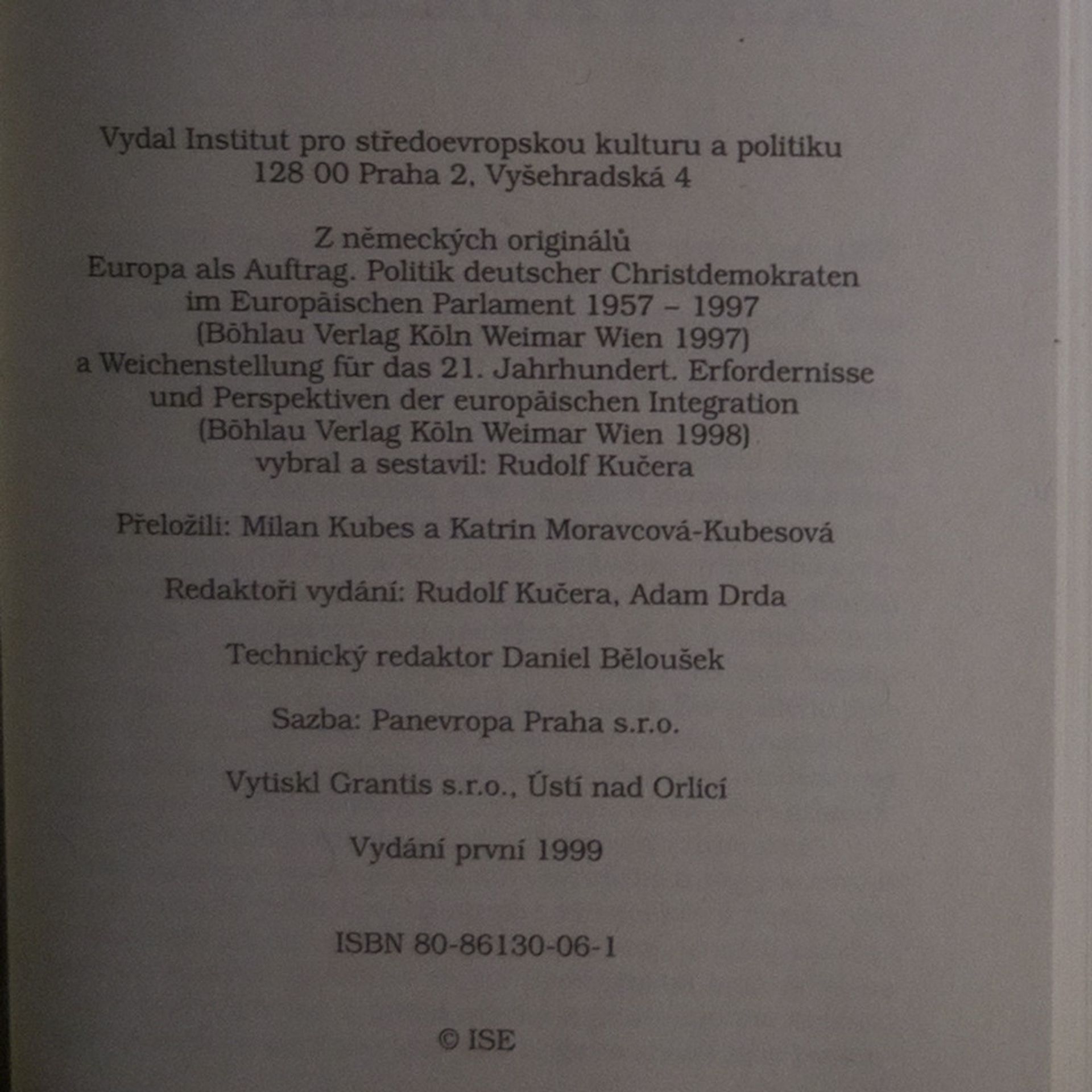 Rudolf Kučera Evropa na prahu 21. století. Křesťanští demokraté v evropském parlamentu