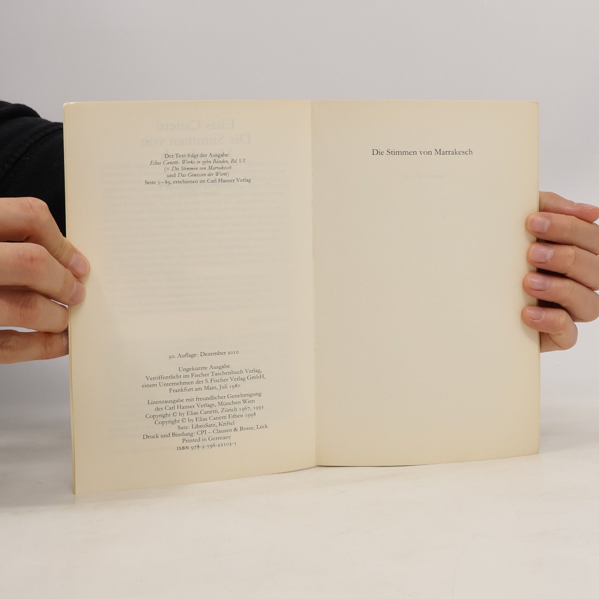 Elias Canetti Die Stimmen von Marrakesch