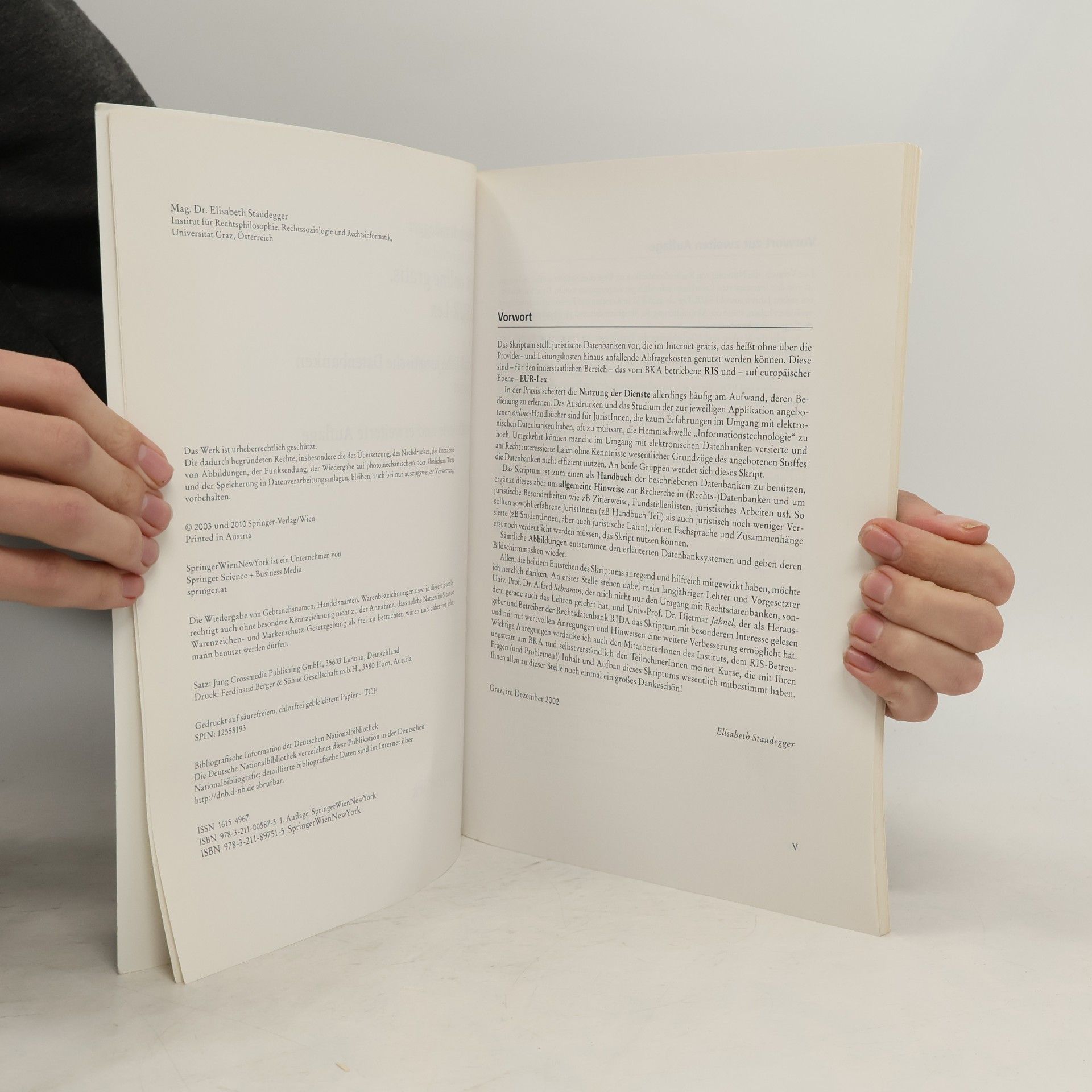 Elisabeth Staudegger Springer Notes Rechtswissenschaft: Recht online gratis. RIS/EUR-Lex