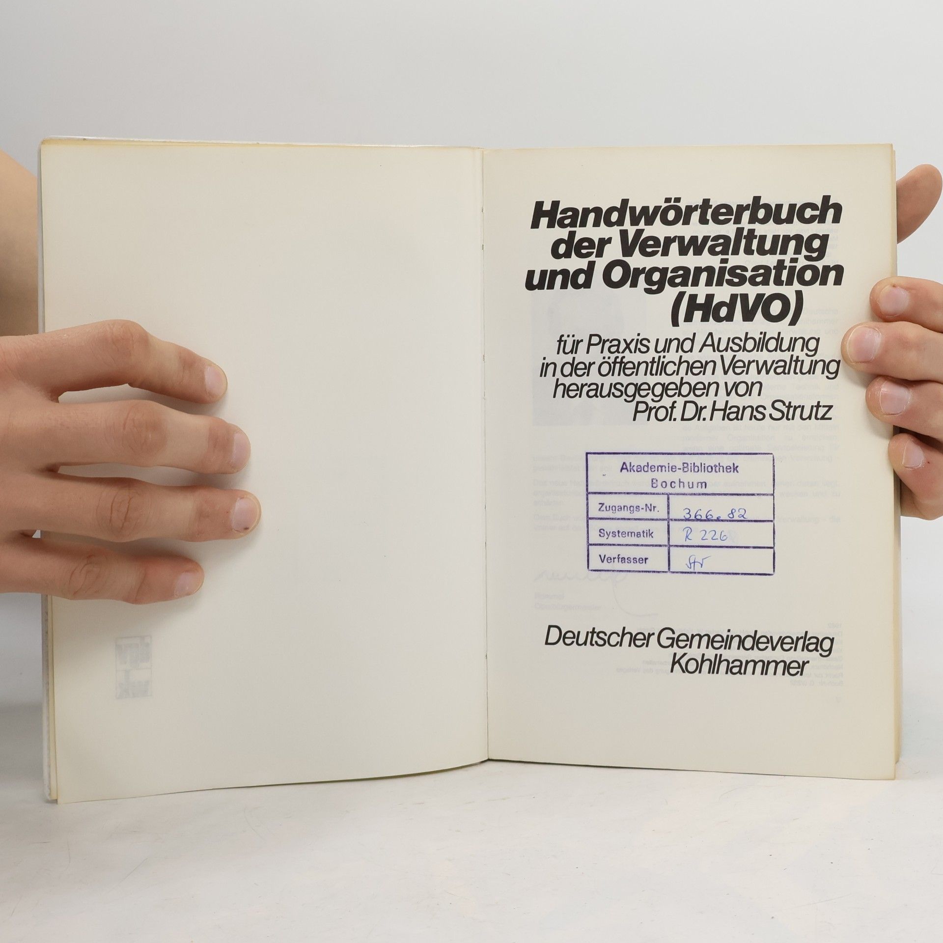 Prof. Dr. Hans Strutz Handwörterbuch der Verwaltung und Organisation