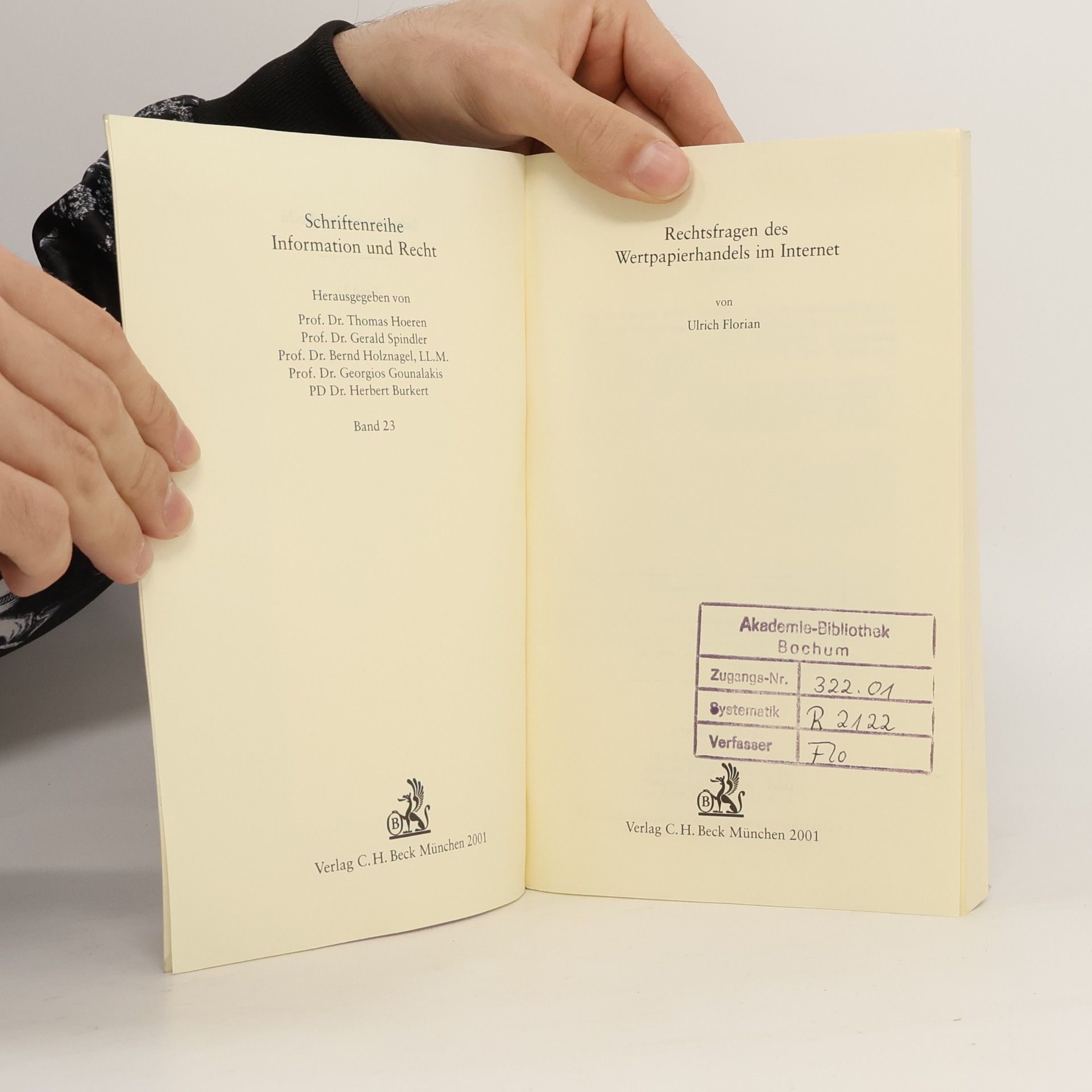 Ulrich Florian Information und Recht - 23: Rechtsfragen des Wertpapierhandels im Internet