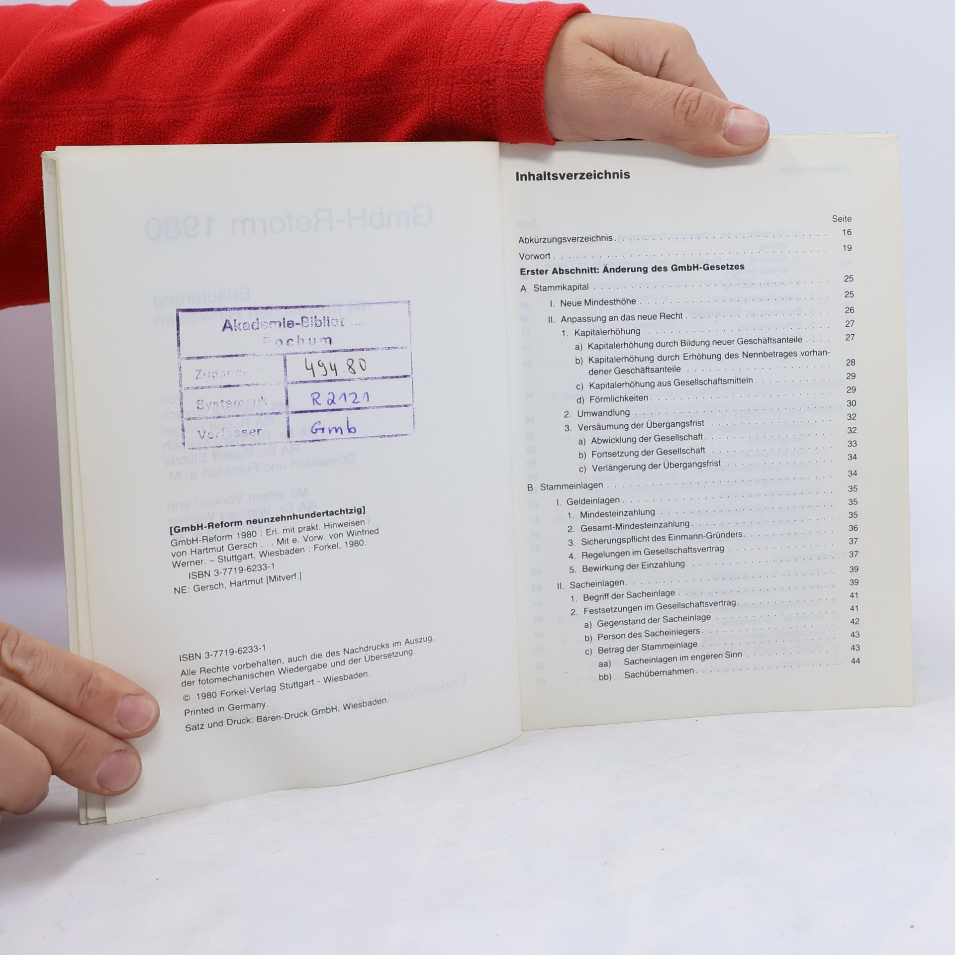Hartmut Gersch Forkel-Reihe Recht und Steuern: GmbH-Reform 1980