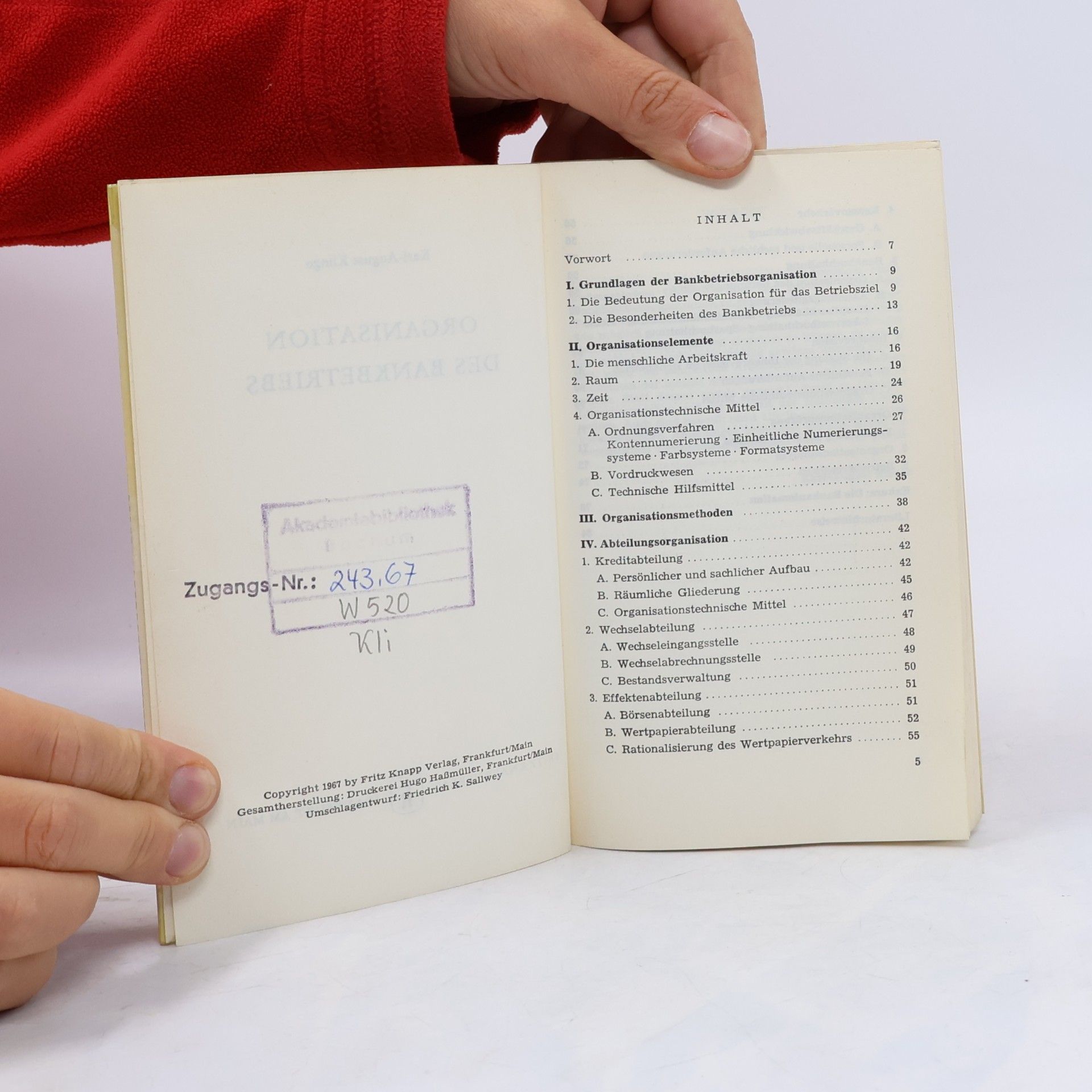 Karl-August Klinge Organisation des Bankbetriebs