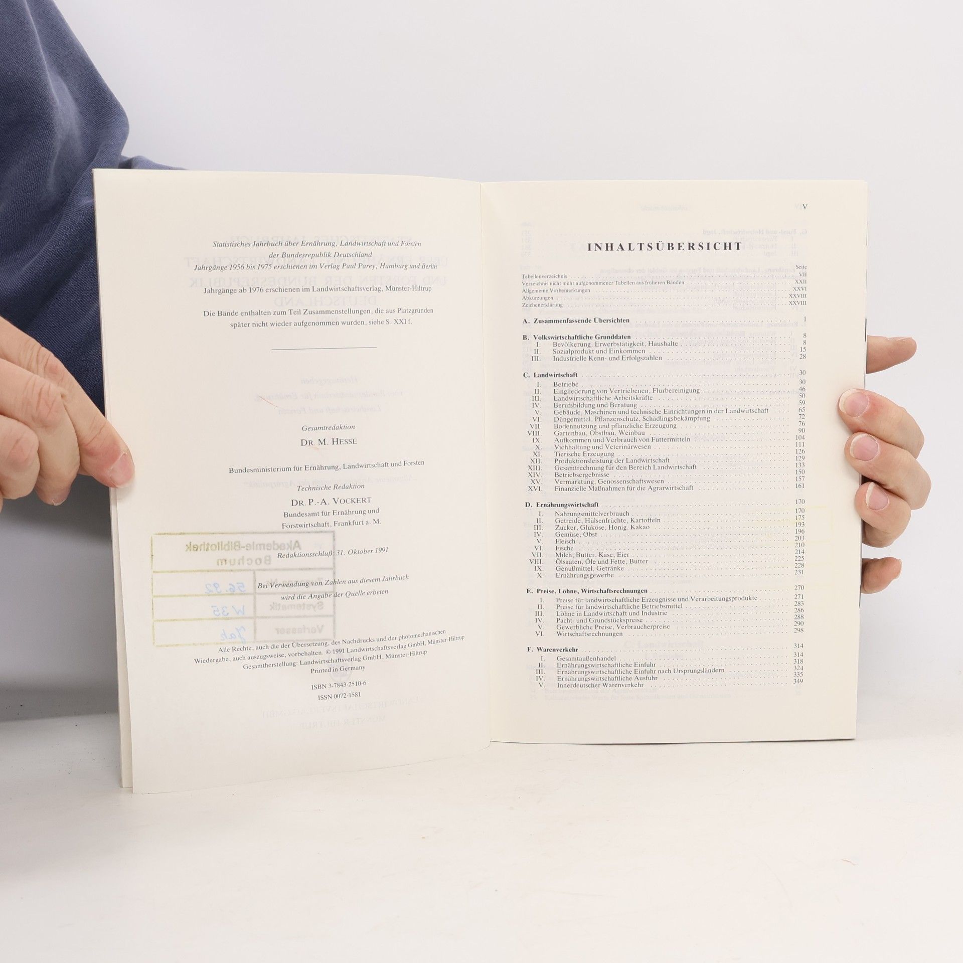 M. Hesse Statistisches Jahrbuch über Ernährung, Landwirtschaft und Forsten der Bundesrepublik Deutschland