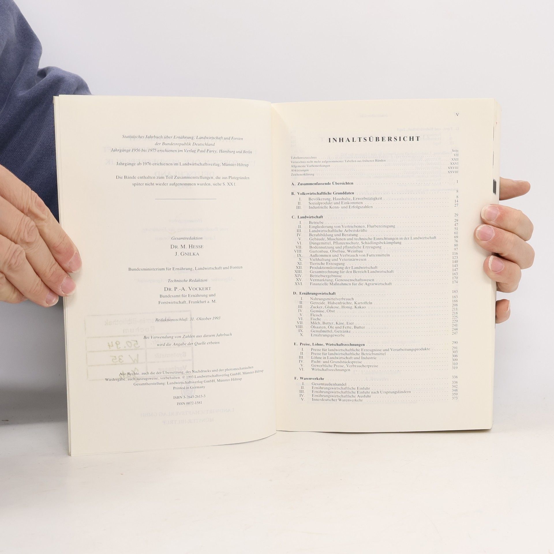 M. Hesse Statistisches Jahrbuch über Ernährung, Landwirtschaft und Forsten der Bundesrepublik Deutschland