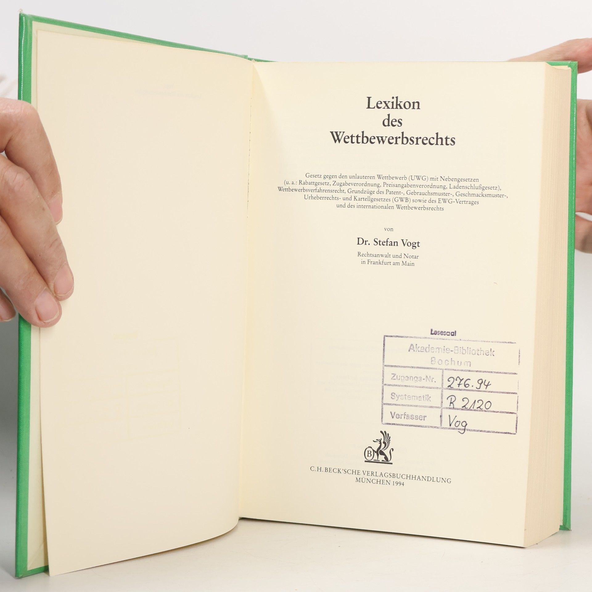 Stefan Vogt Lexikon des Wettbewerbsrechts
