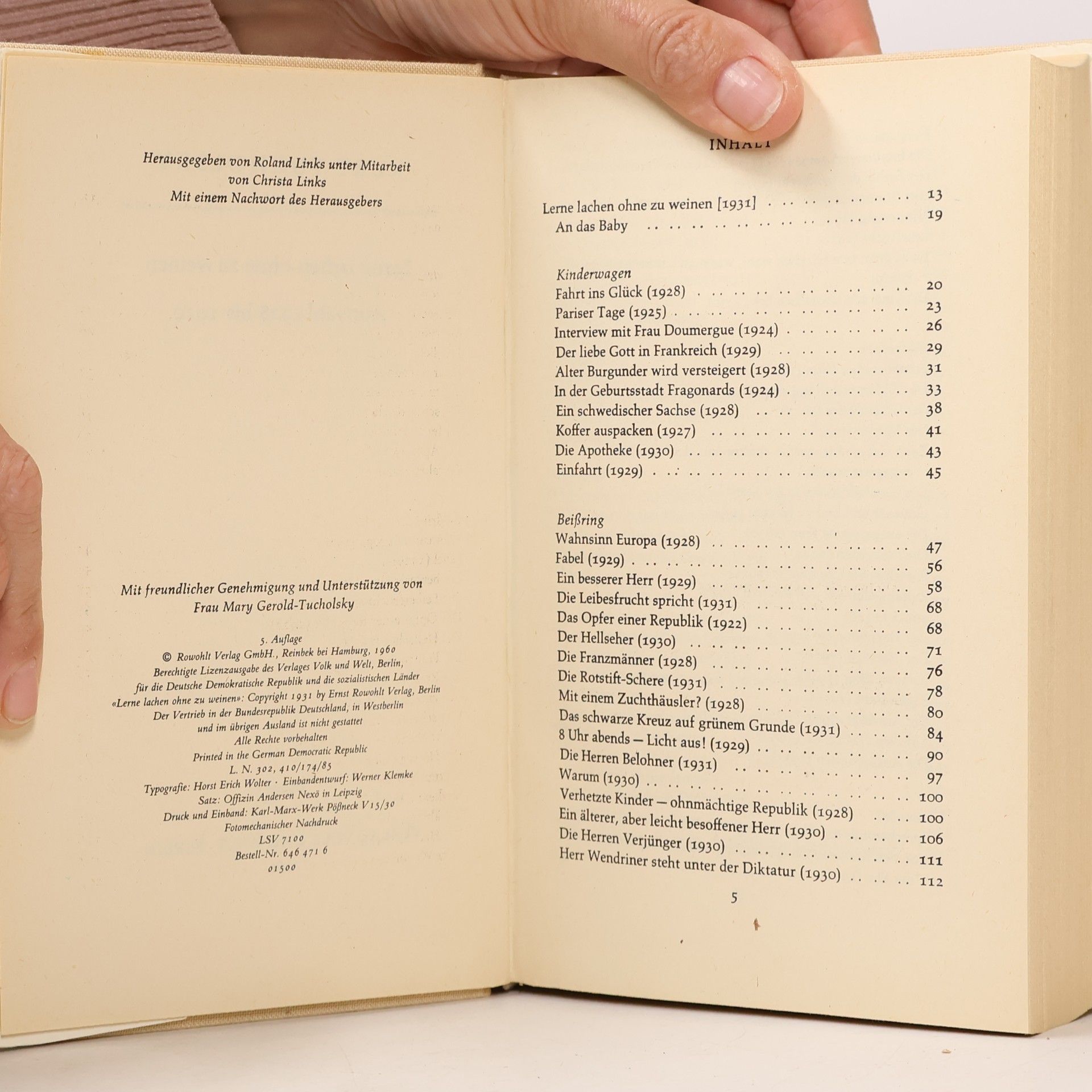 Kurt Tucholsky Lerne lachen ohne zu weinen