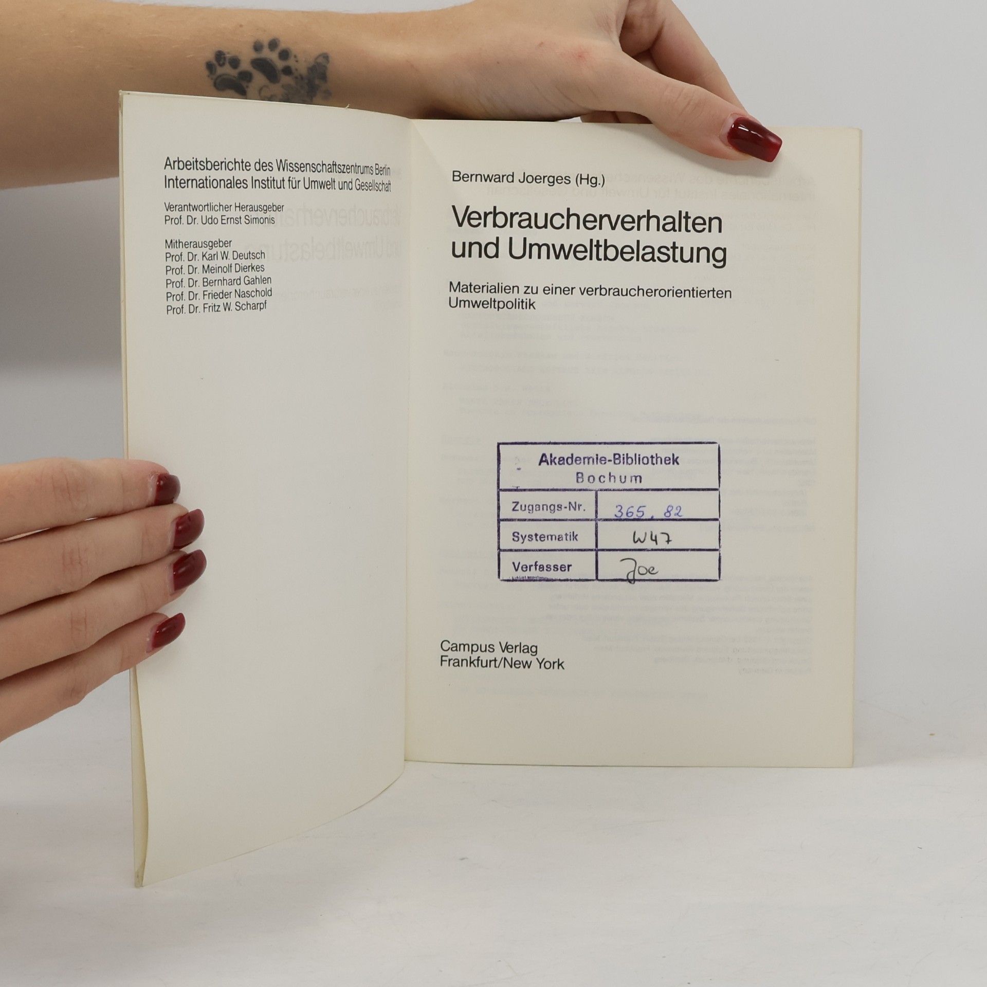 Bernward Joerges Arbeitsberichte des Wissenschaftszentrums Berlin - Internationales Institut für Umwelt und Gesellschaft: Verbraucherverhalten und Umweltbelastung
