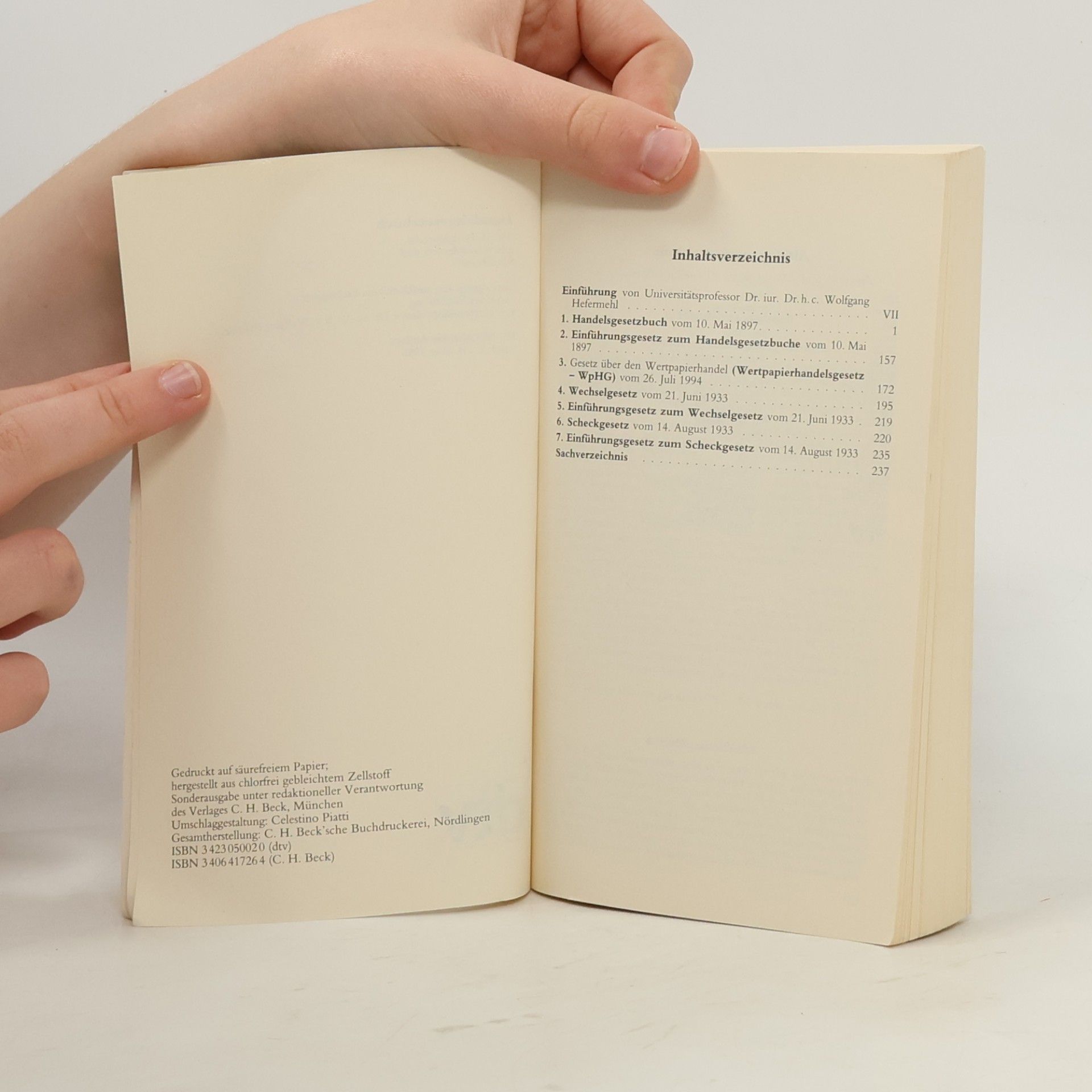 Celestino Piatti Handelsgesetzbuch ohne Seehandelsrecht mit Wechselgesetz, Scheckgesetz, Wertpapierhandelsgesetz