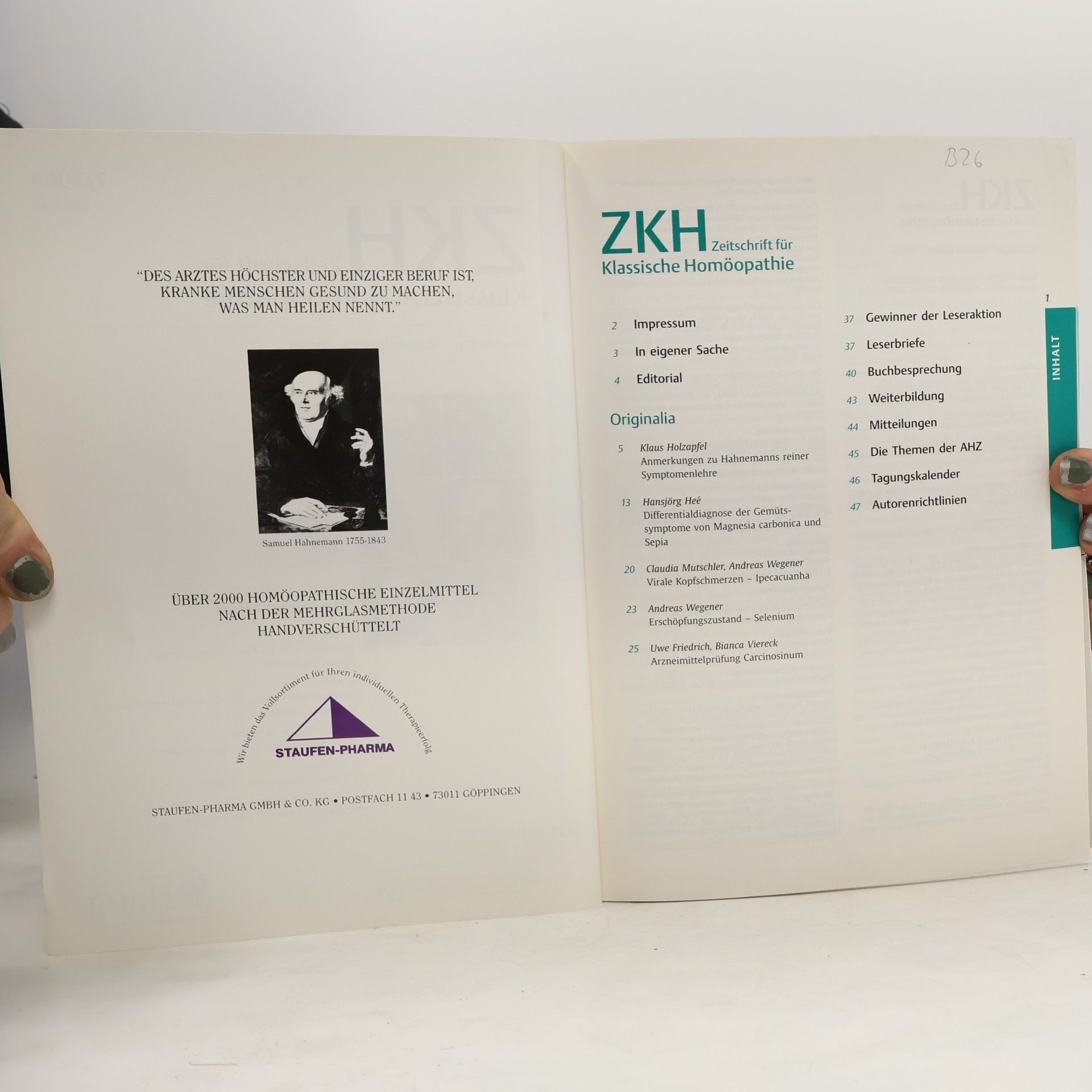 Klaus Holzapfel ZKH Zeitschrift für Klassische Homöopathie