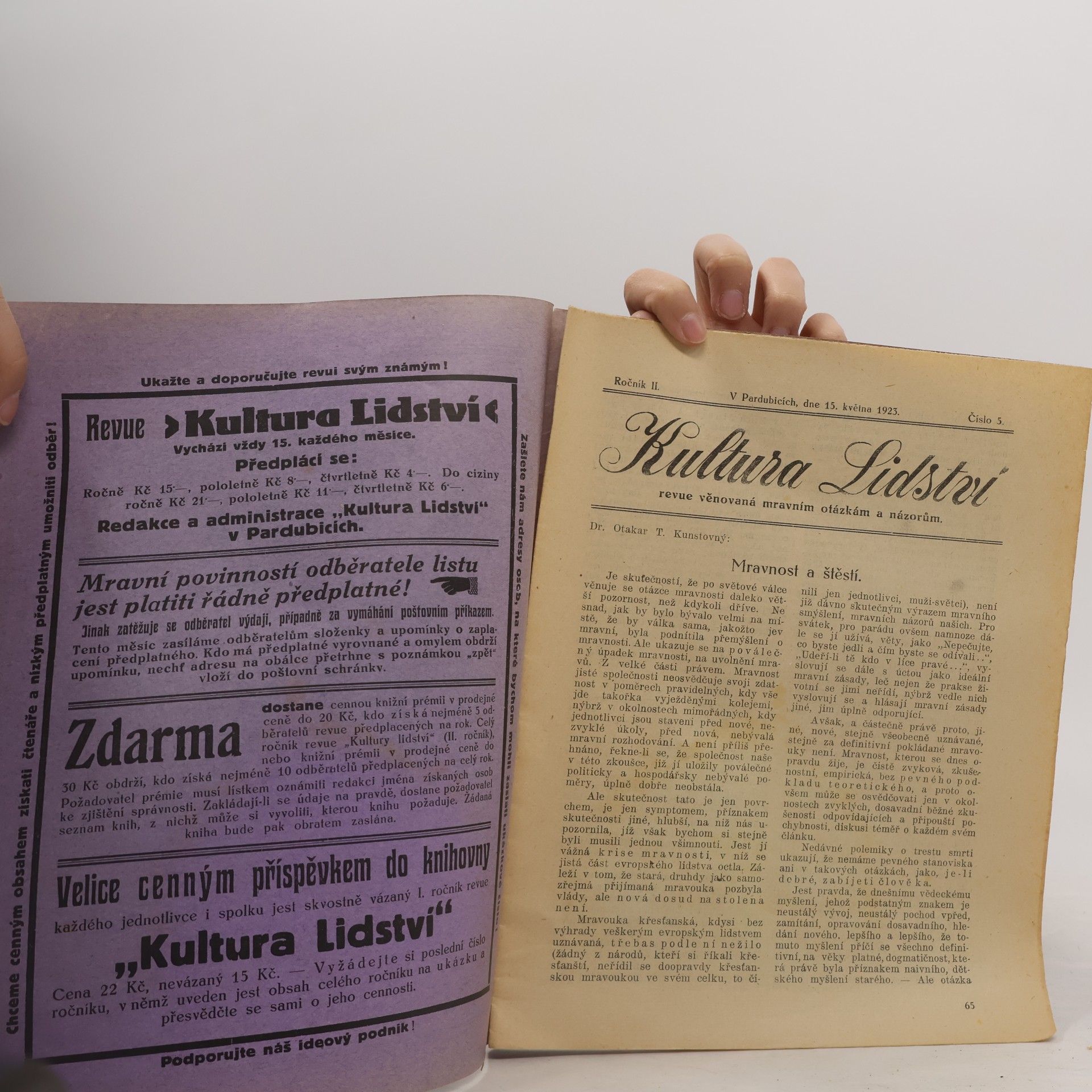 Otakar Kunstovný Kultura lidství, ročník II., číslo 5