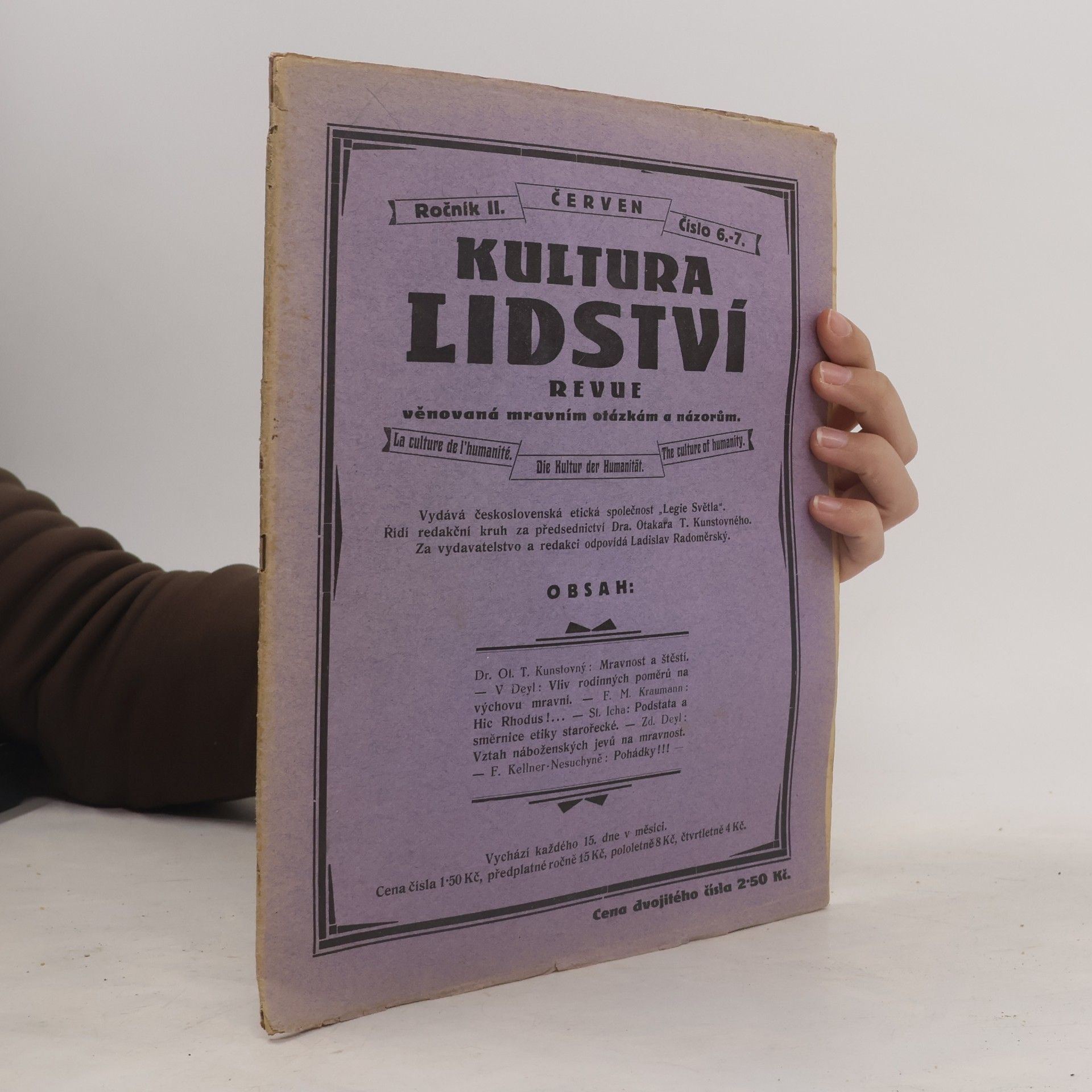 Otakar Kunstovný Kultura lidství Ročník II. Číslo 6.-7.