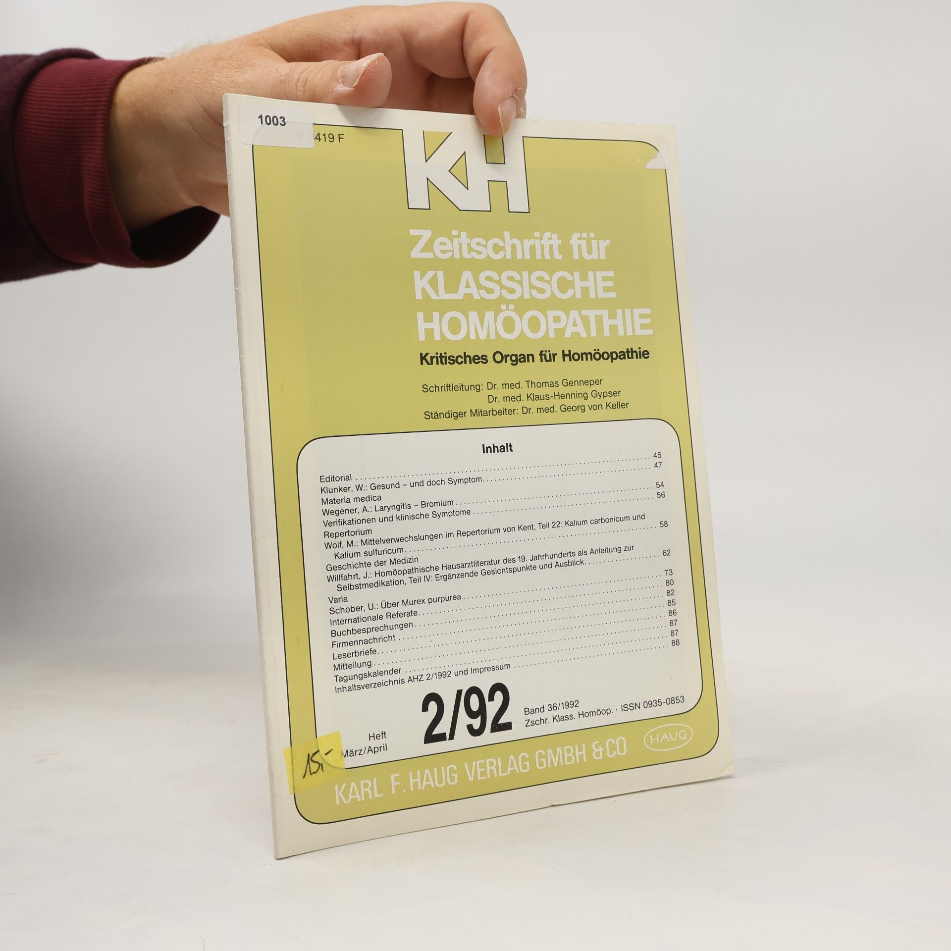 Thomas Genneper Zeitschrift für klassische Homöopathie 2/1992