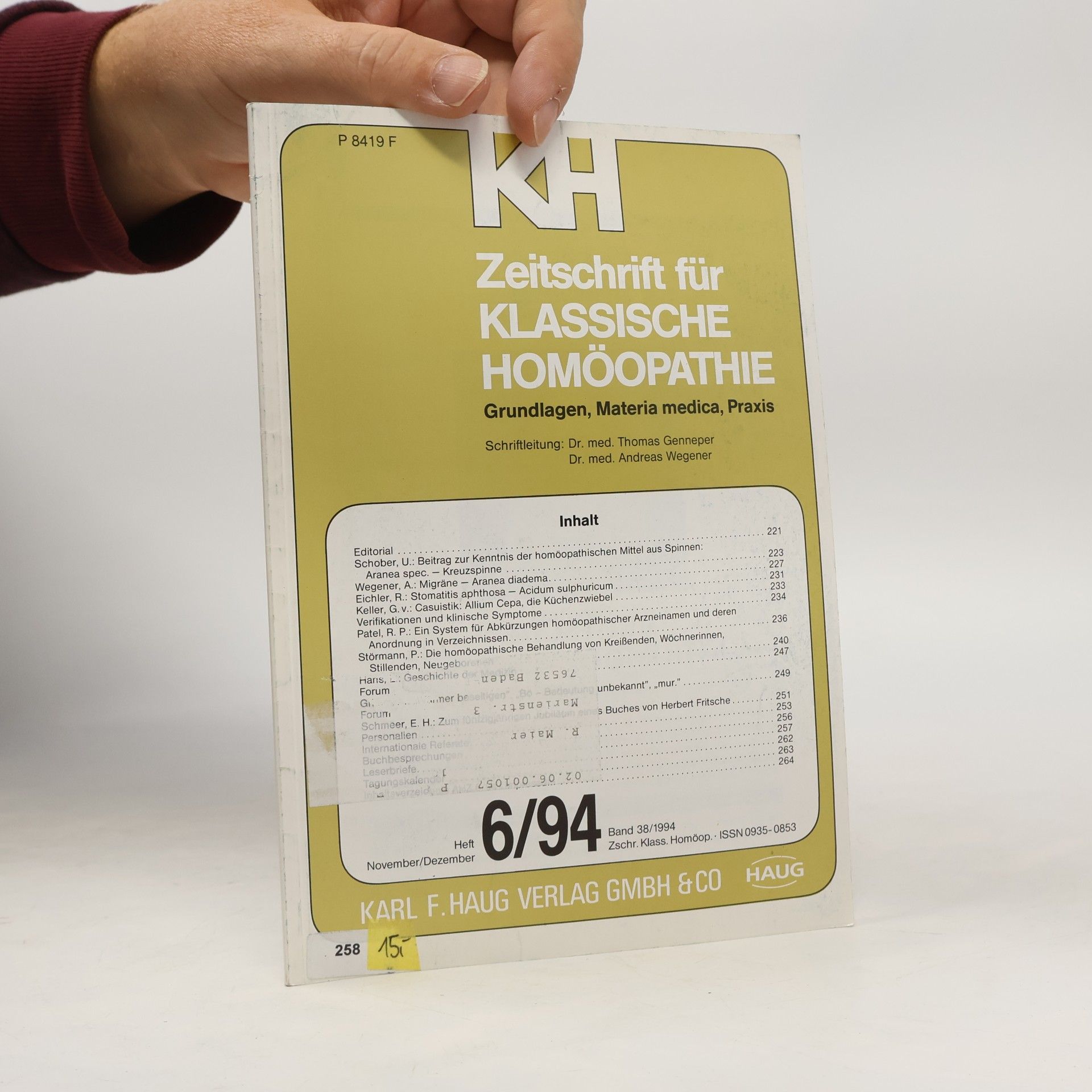 Autorenkollektiv Zeitschrift für klassische Homöopathie 6/1994