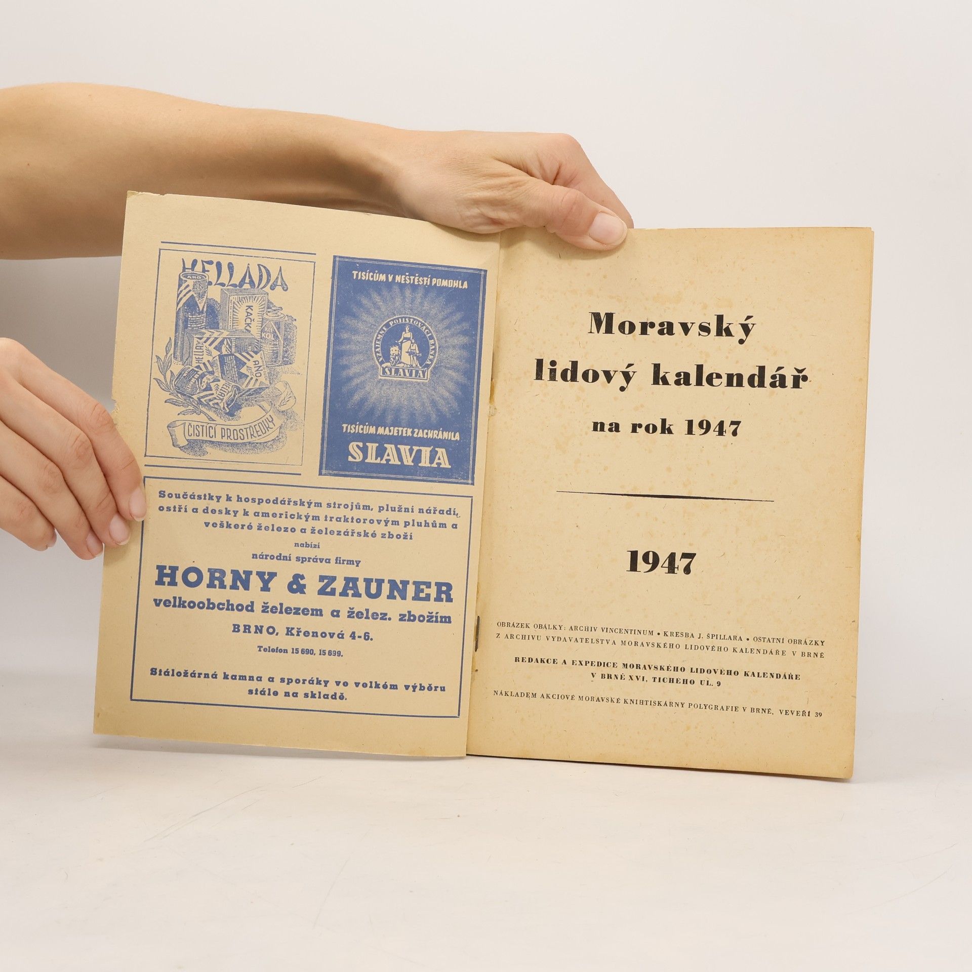 J. Špillara Moravský lidový kalendář 1947