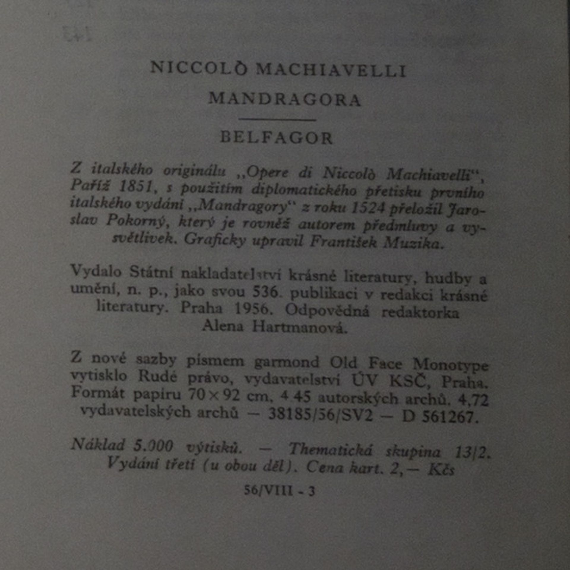 Niccolò Machiavelli Mandragora. Belfagor