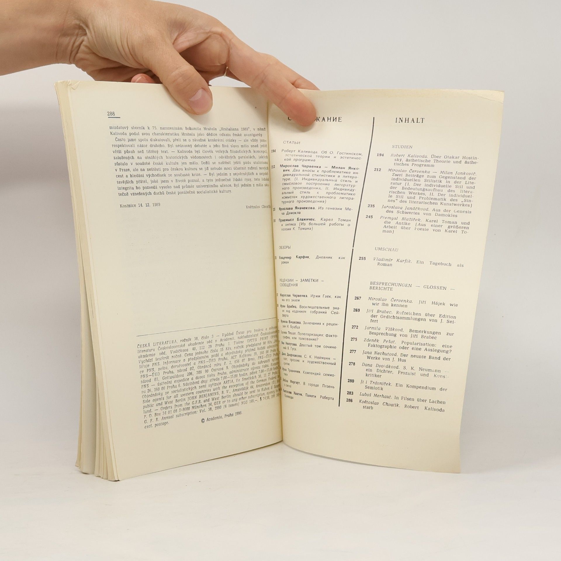 Květoslav Chvatík Česka literatura 38. 3/1990
