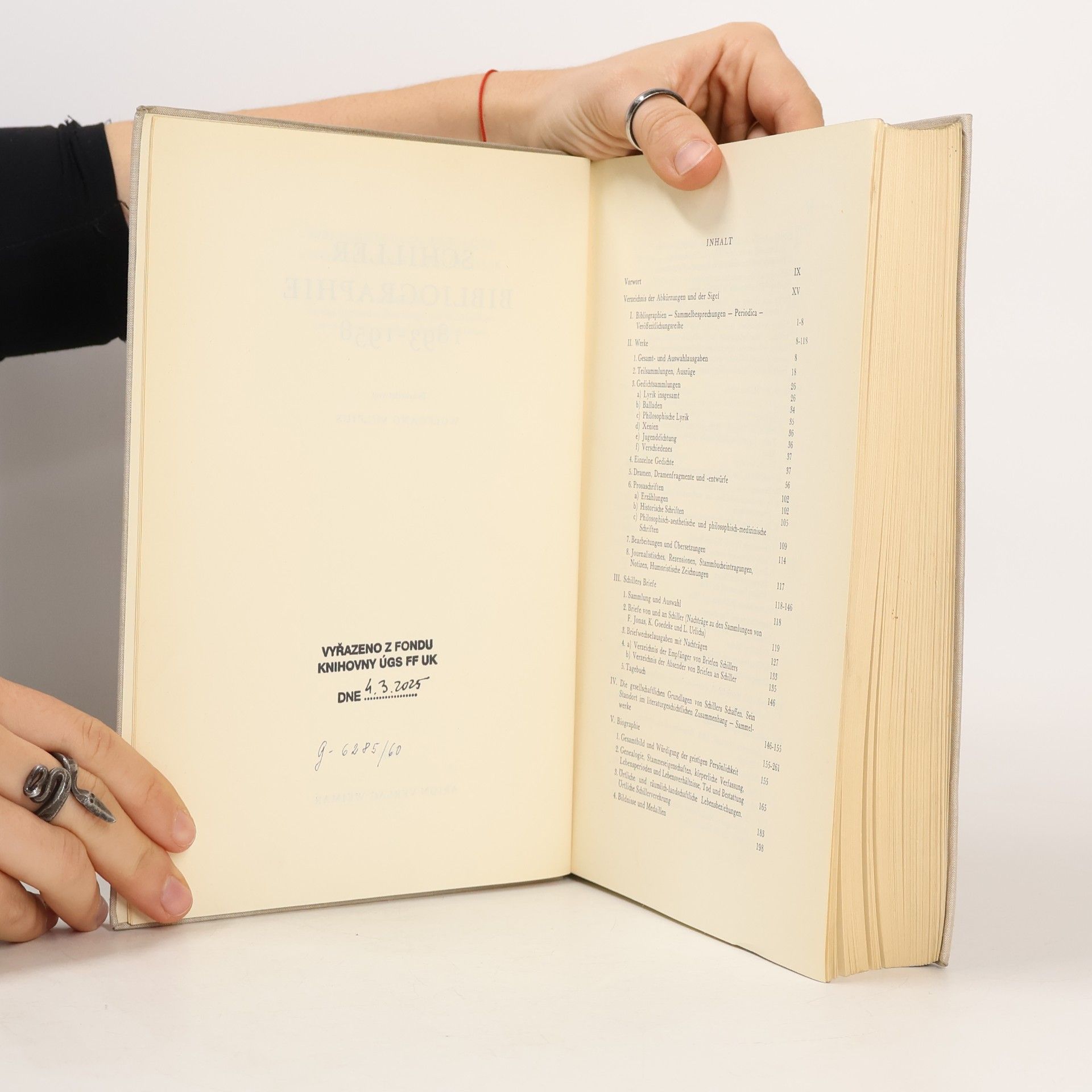 Wolfgang Vulpius Schiller Bibliographie 1893-1958