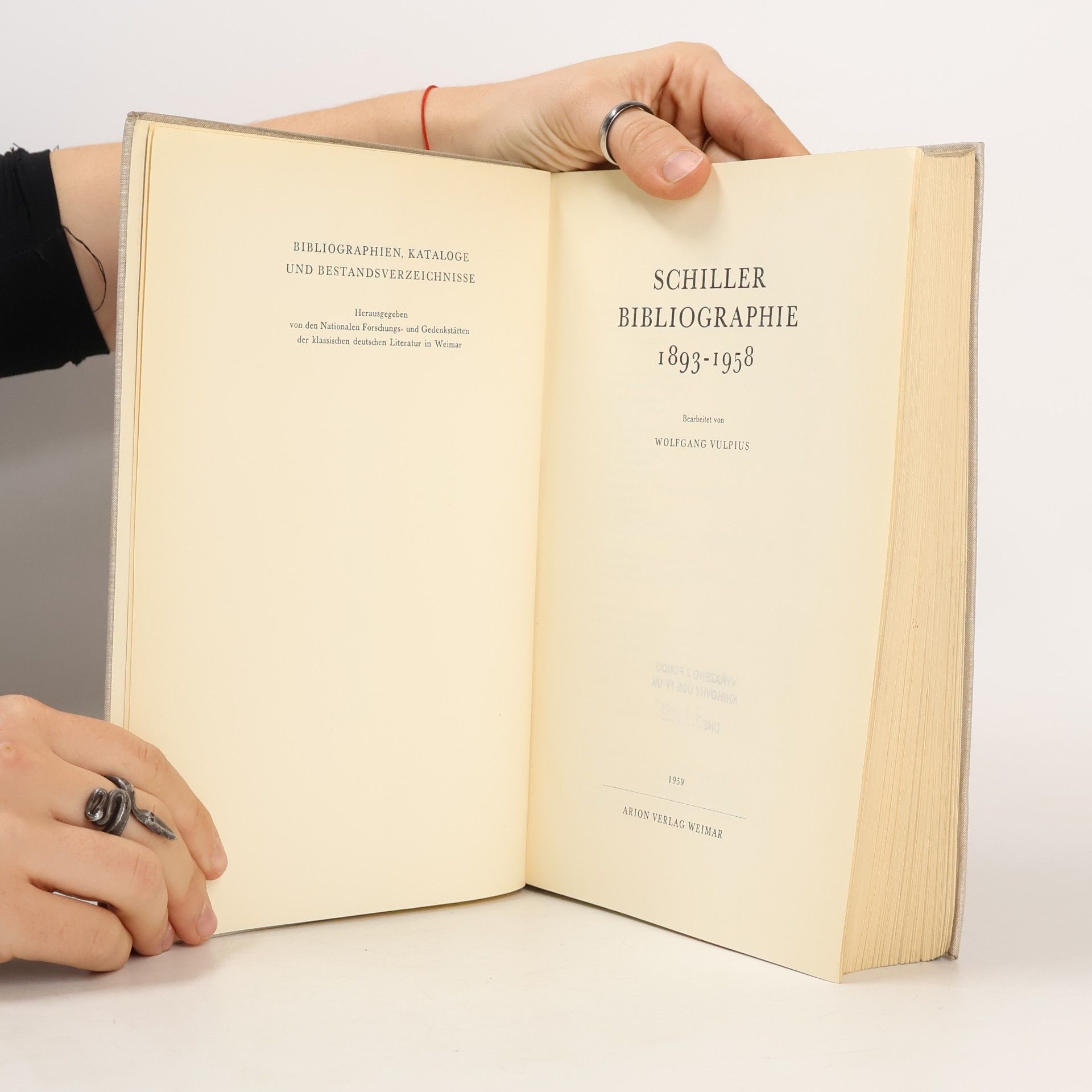 Wolfgang Vulpius Schiller Bibliographie 1893-1958