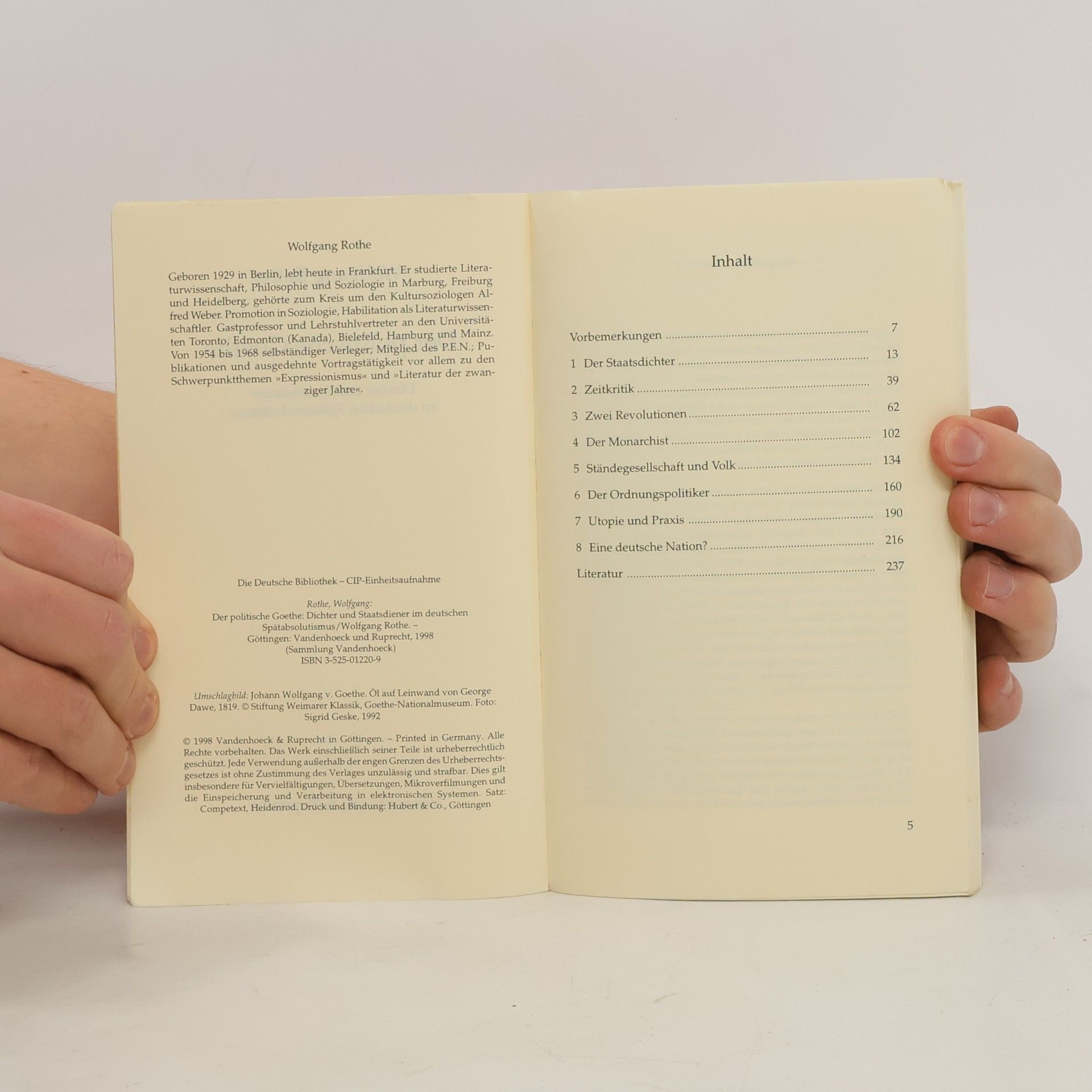 Wolfgang Rothe Sammlung Vandenhoeck: Der Politische Goethe