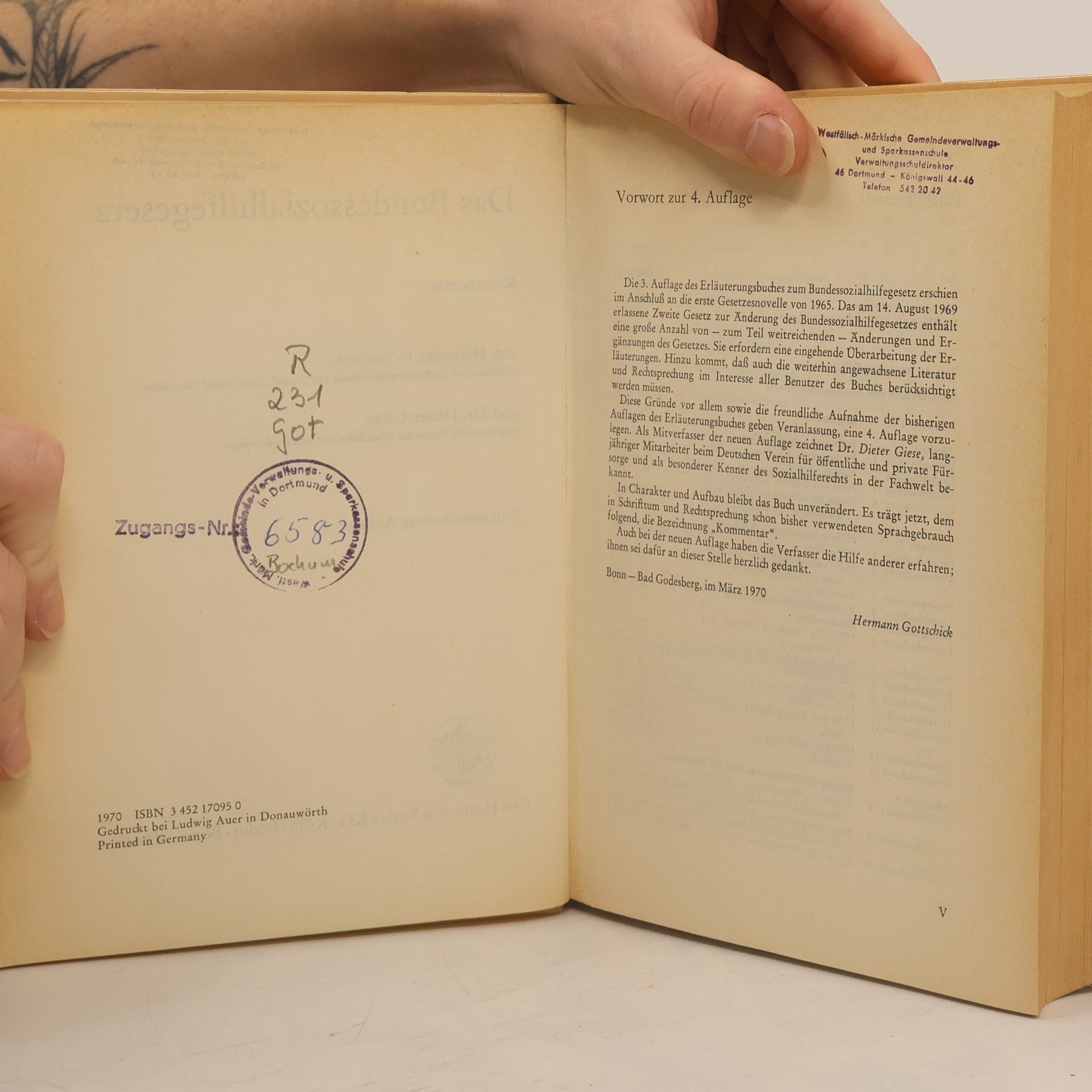 Hermann Gottschick Das Bundessozialhilfegesetz - 4. Auflage