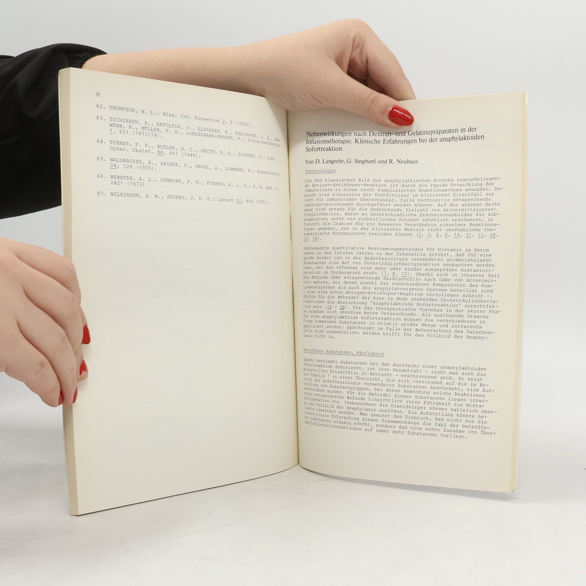 Friedrich Wilhelm Ahnefeld Indikation, Wirkung und Nebenwirkung kolloidaler Volumenersatzmittel
