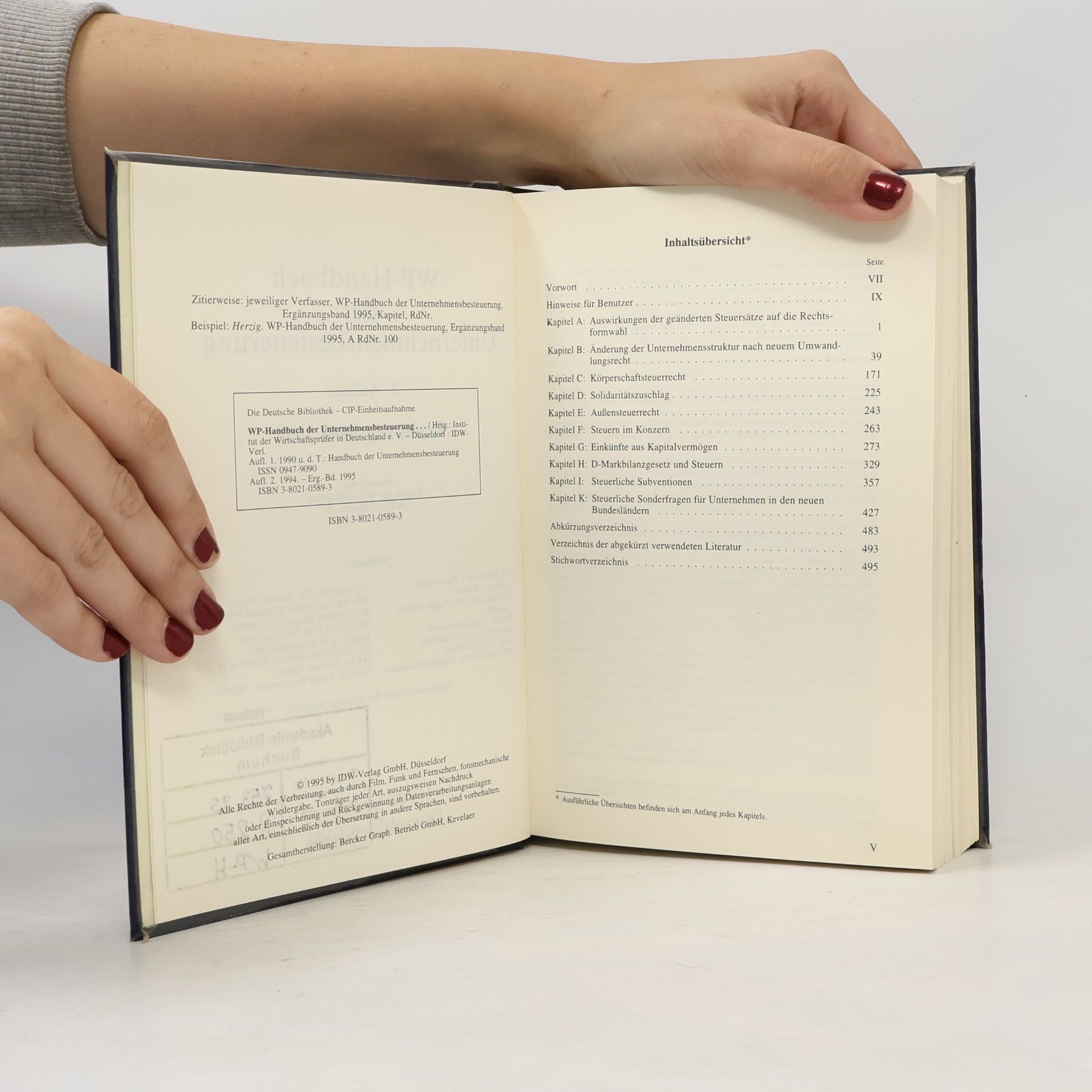 Institut der Wirtschaftsprüfer, HE WP - Ergänzungsband 1995: Handbuch der Unternehmensbesteuerung