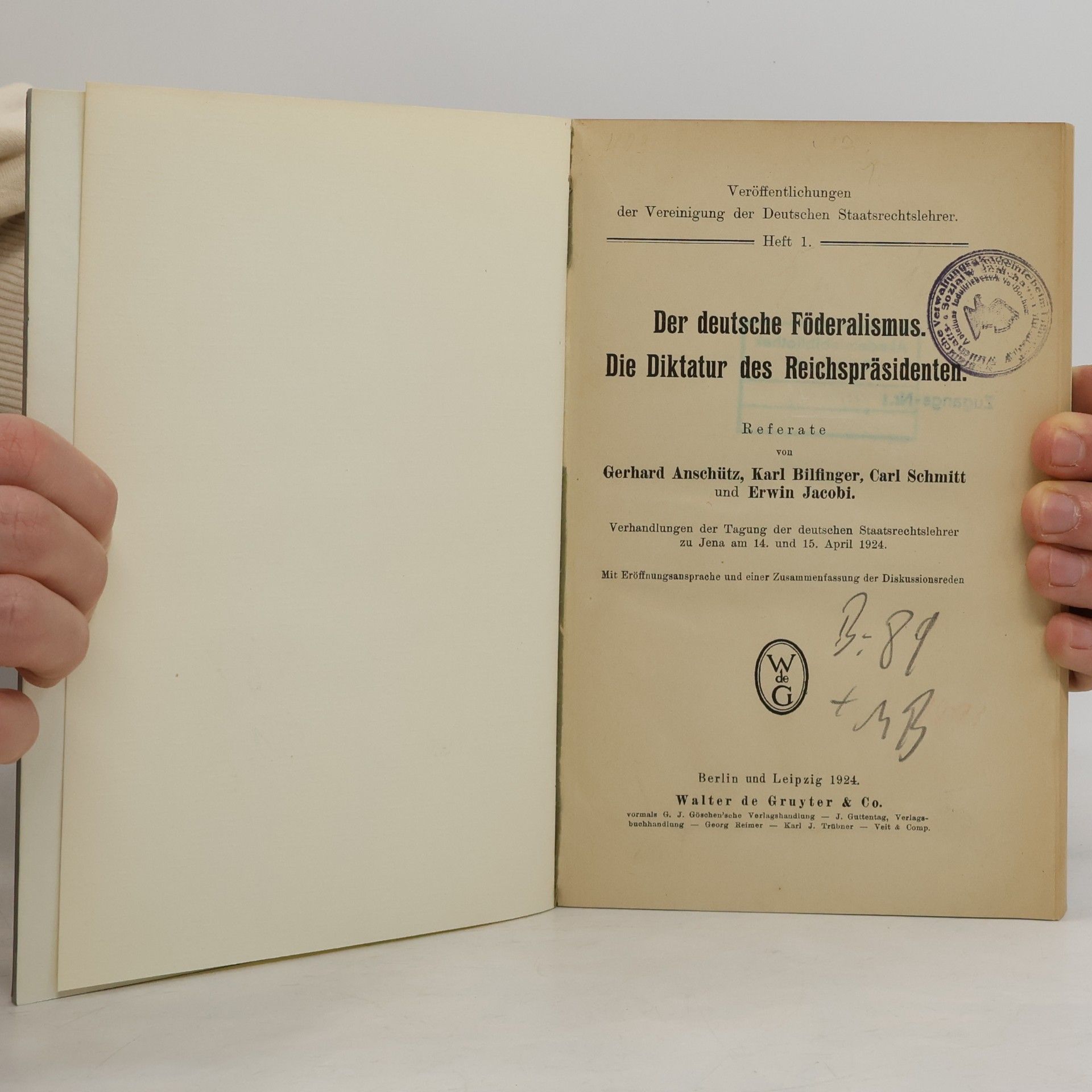 Gerhard Anschütz Der Deutsche Föderalismus. Die Diktatur des Reichspräsidenten