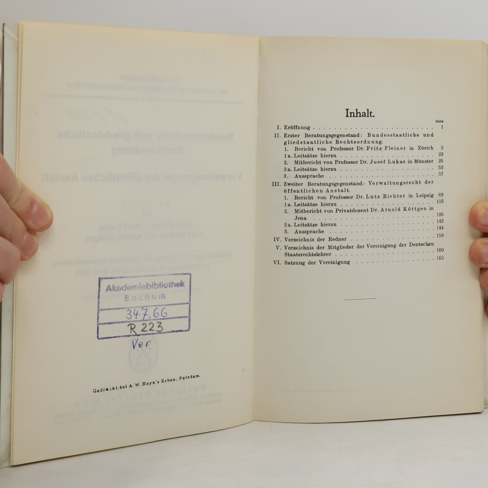 Fritz Fleiner Bundesstaatliche und gliedstaatliche Rechtsordnung