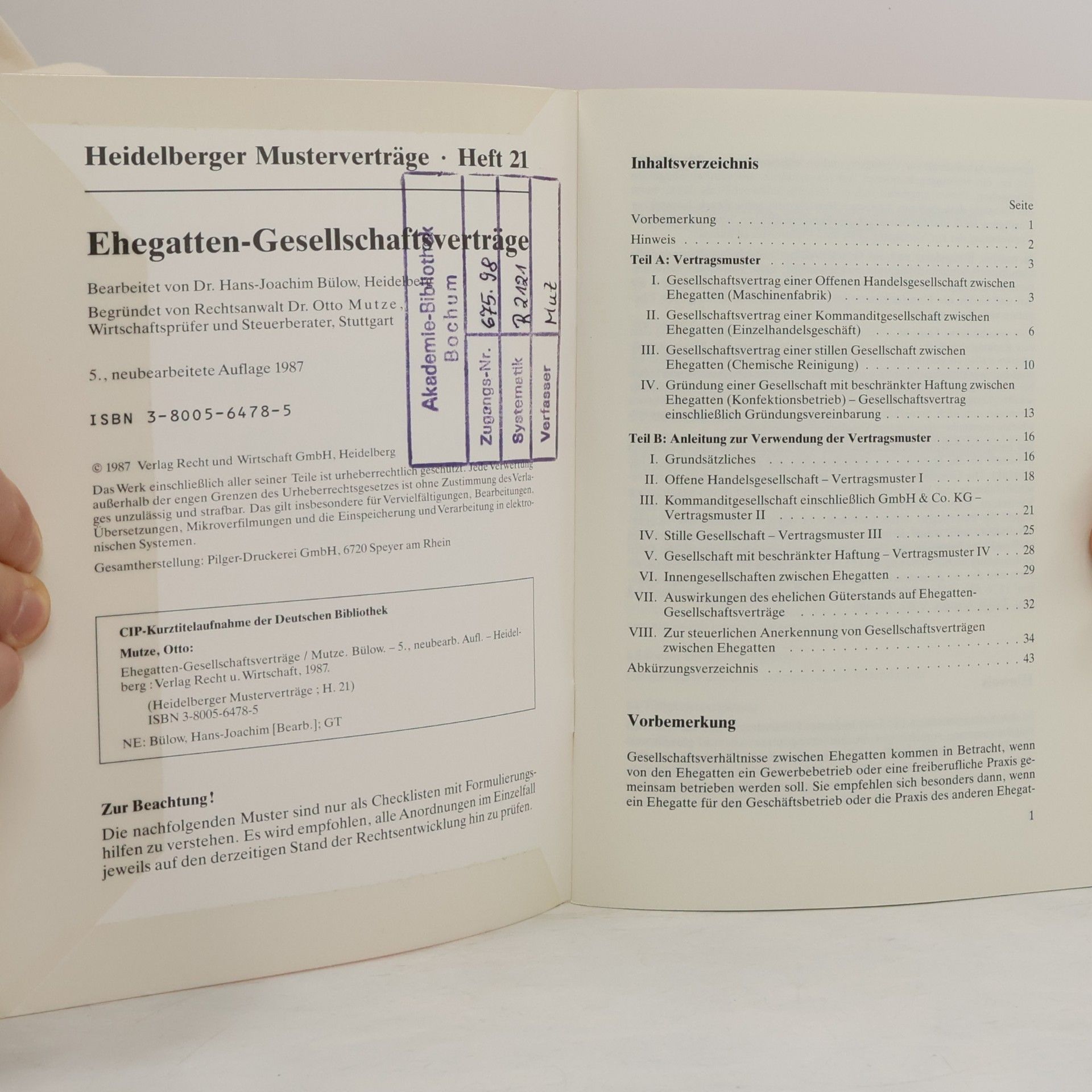Bülow Ehegatten-Gesellschaftsverträge 21