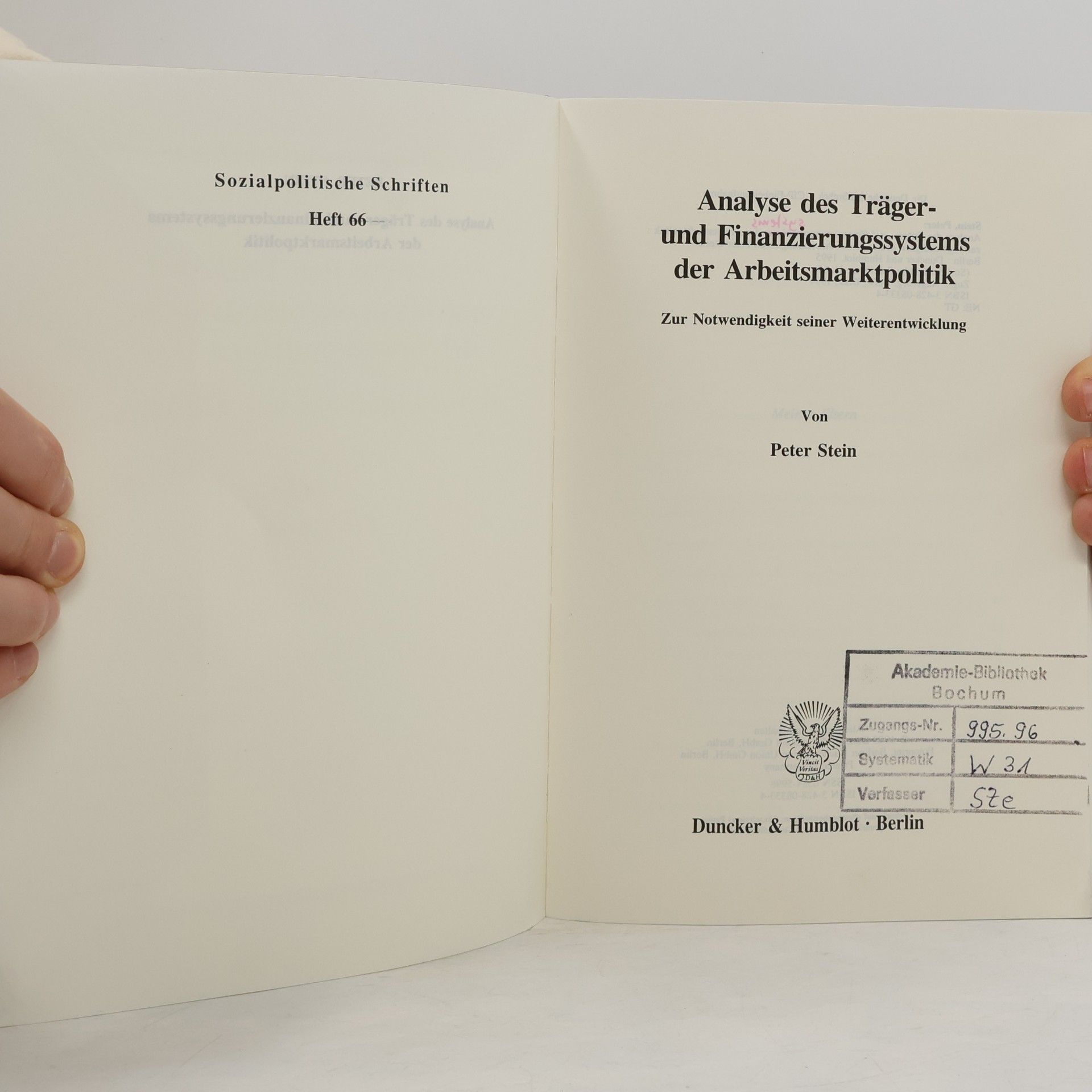 Peter Stein Analyse des Träger- und Finanzierungssystems der Arbeitsmarktpolitik