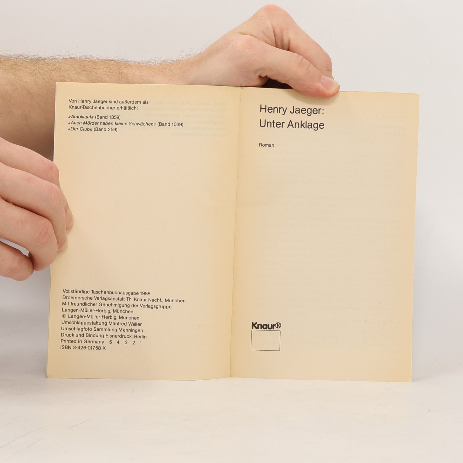 Henry Jaeger Knaur Taschenbücher: Unter Anklage