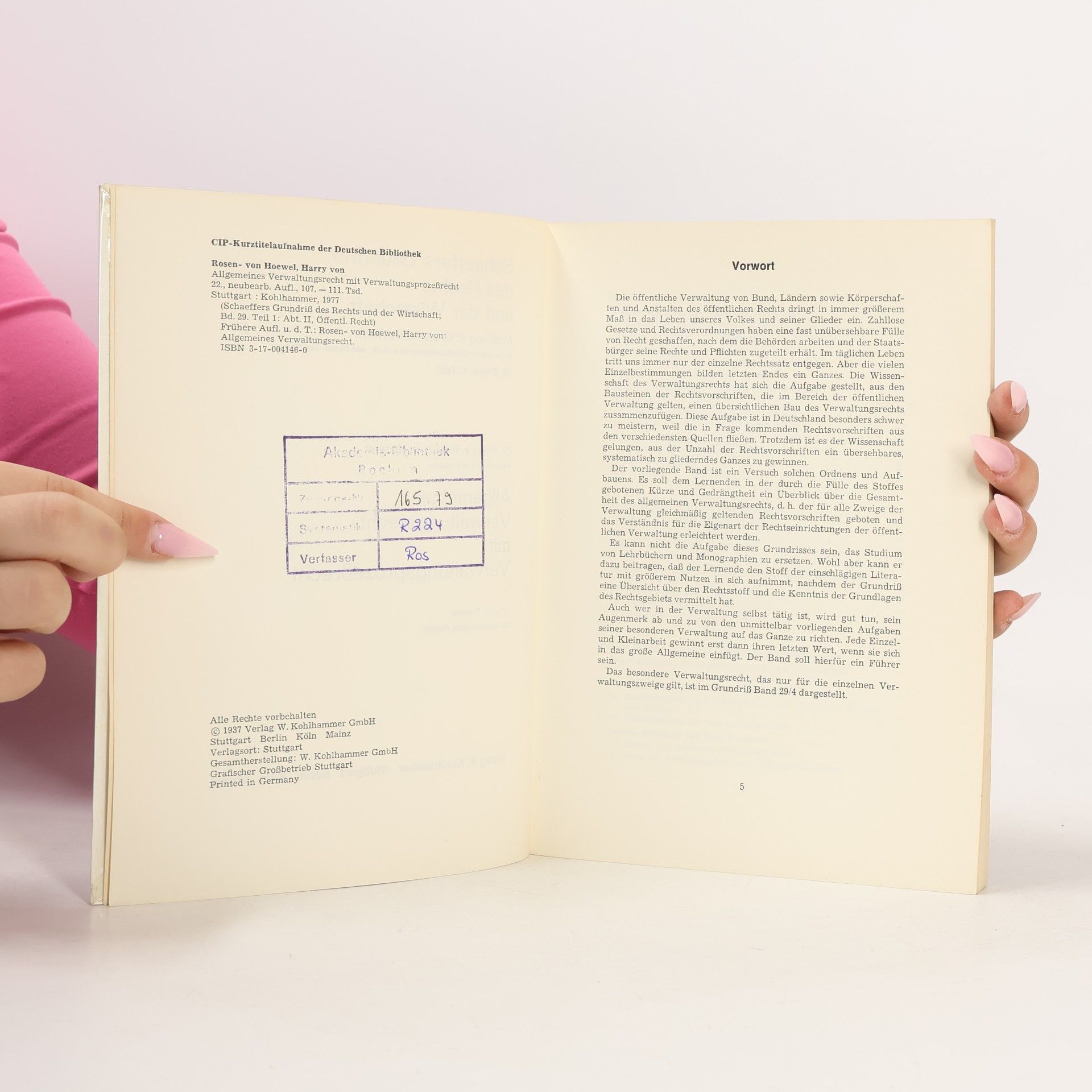 Harry von Rosen Schaeffers Grundriß des Rechts und der Wirtschaft - 29/1: Allgemeines Verwaltungsrecht mit Verwaltungsprozessrecht - 107.-111. Tausend Neubearbeitete Auflage