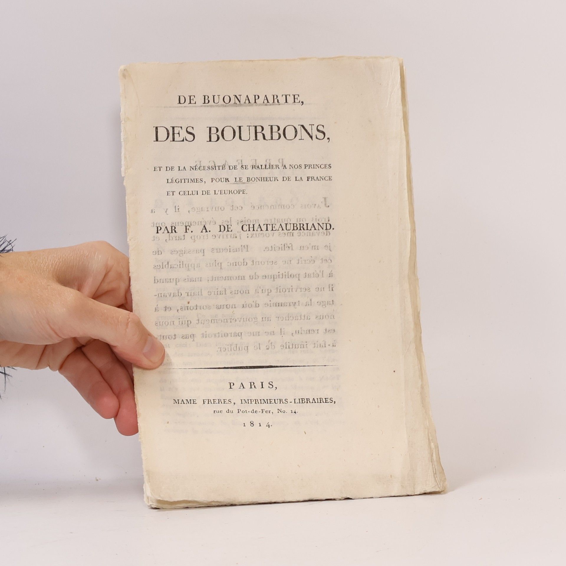 F. A. De Chateaubriand DE BUONAPARTE, DES BOURBONS