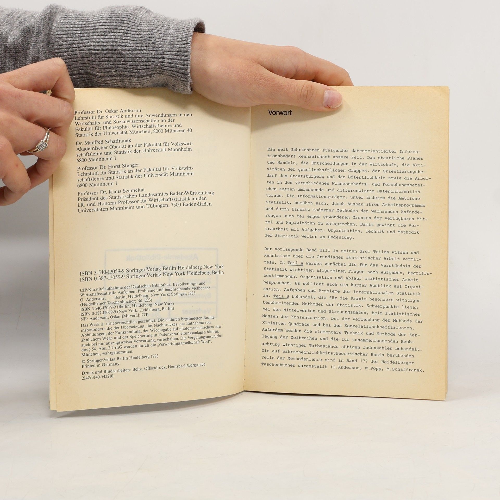 Oskar Anderson Heidelberger Taschenbücher - 223: Bevölkerungs- und Wirtschaftsstatistik