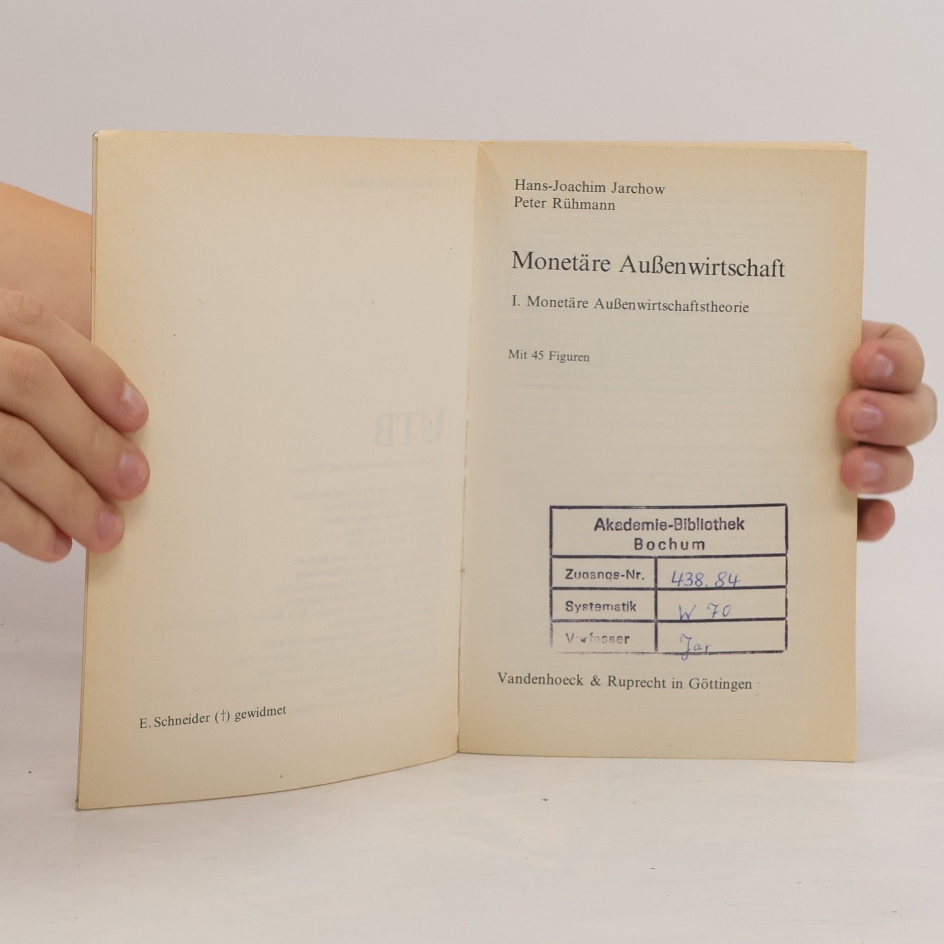 Hans-Joachim Jarchow Monetäre Aussenwirtschaftstheorie