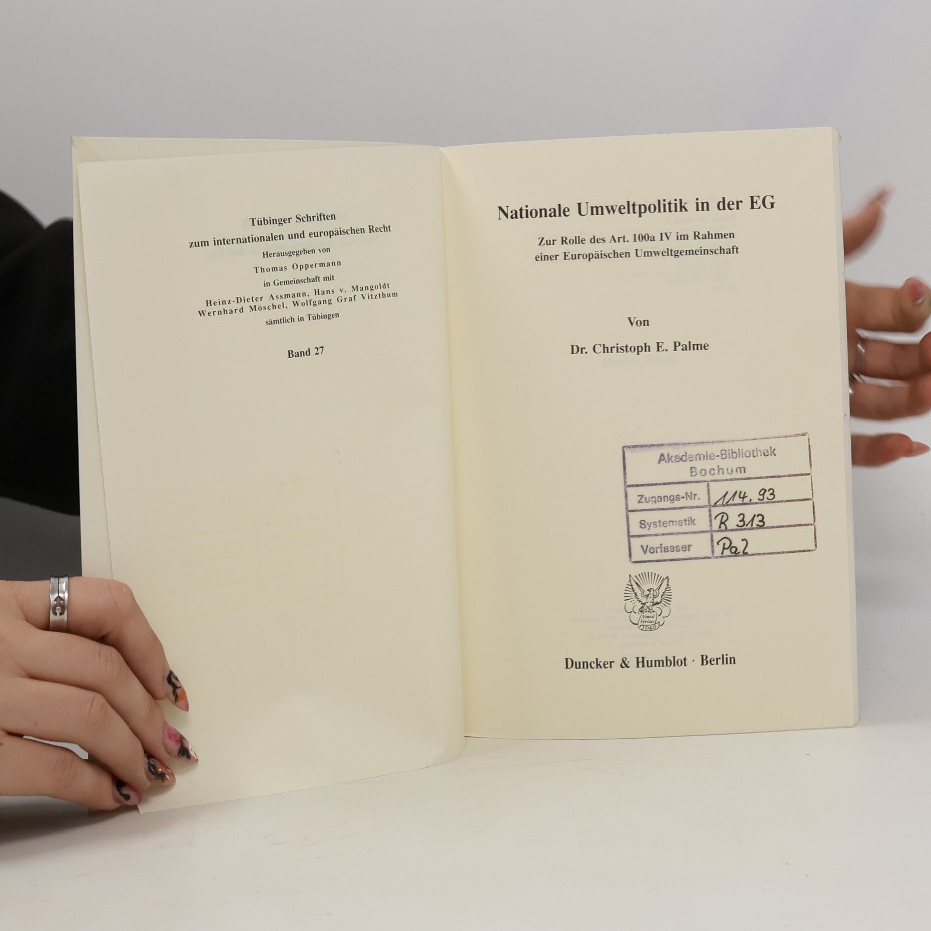 Christoph E. Palme Tübinger Schriften zum Internationalen und Europäischen Recht - 27: Nationale Umweltpolitik in der EG