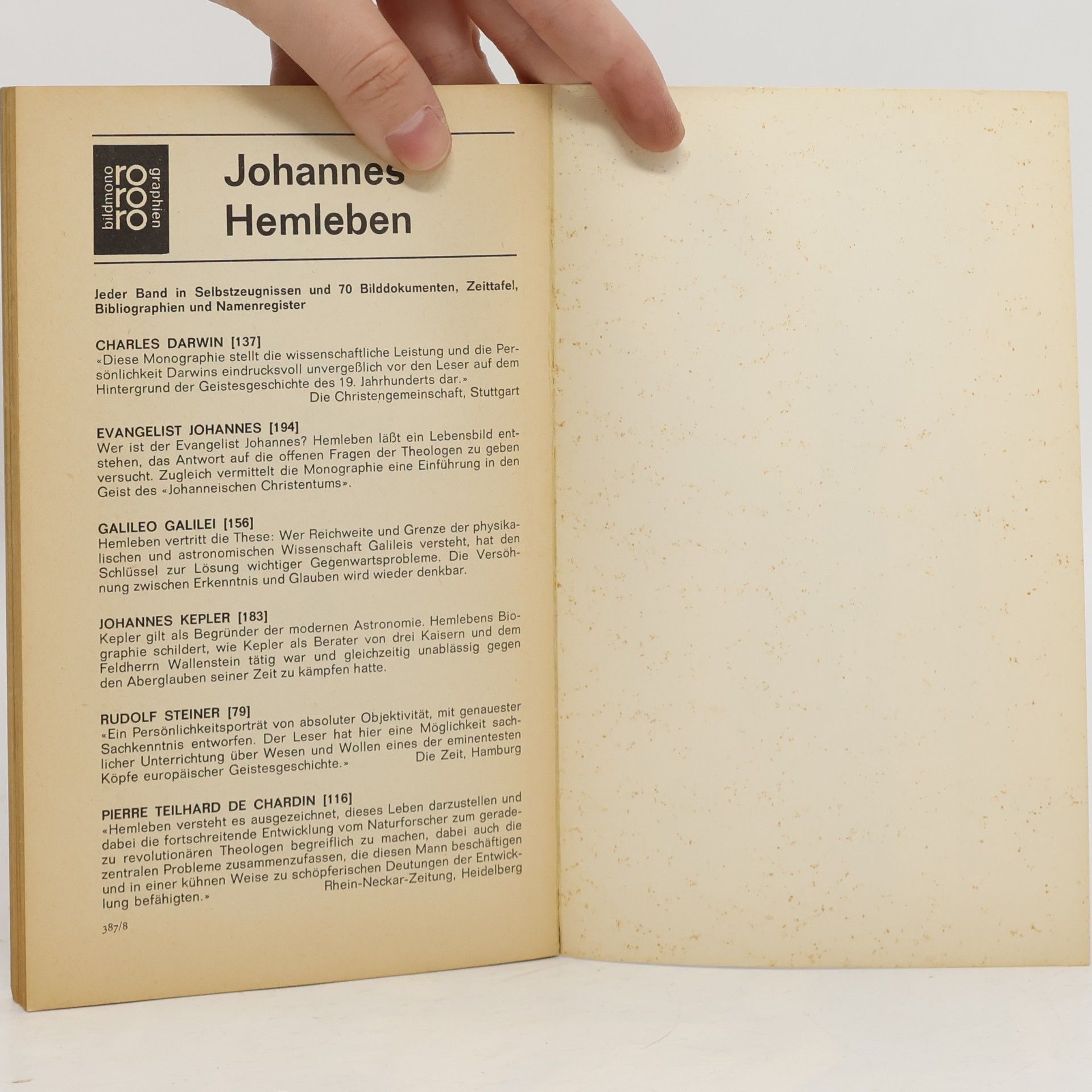 Johannes Hemleben Rudolf Steiner. Mit Selbstzeugnissen und Bilddokumenten