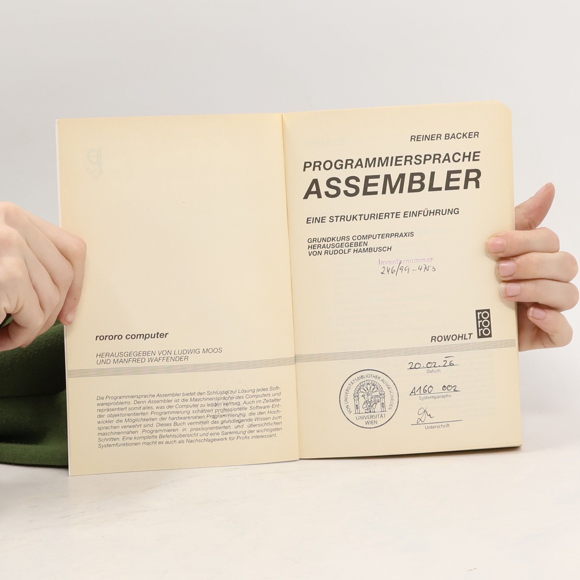 Reiner Backer Programmiersprache Assembler