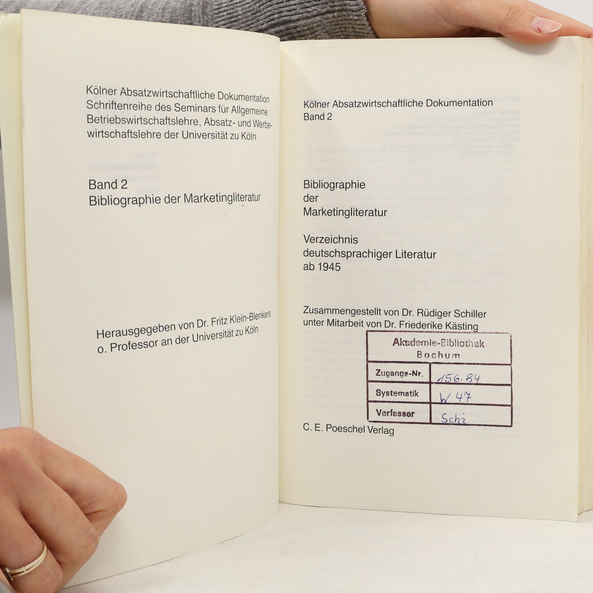Rüdiger Schiller Kölner Absatzwirtschaftliche Dokumentation - 2: Bibliographie der Marketingliteratur