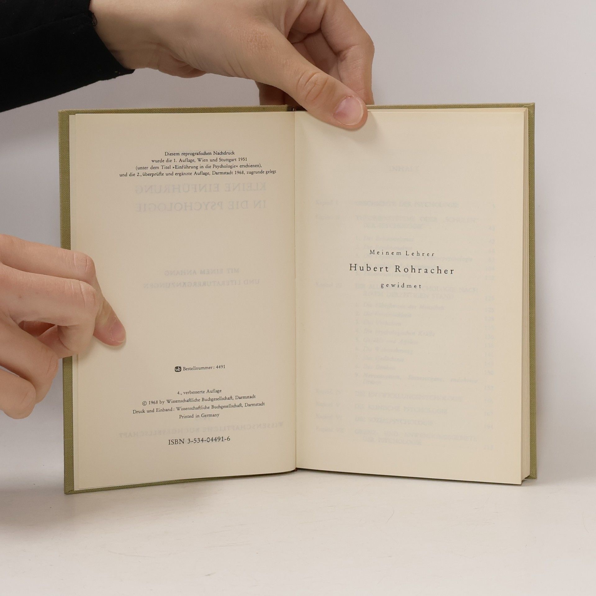 Walter Toman Kleine Einführung in die Psychologie