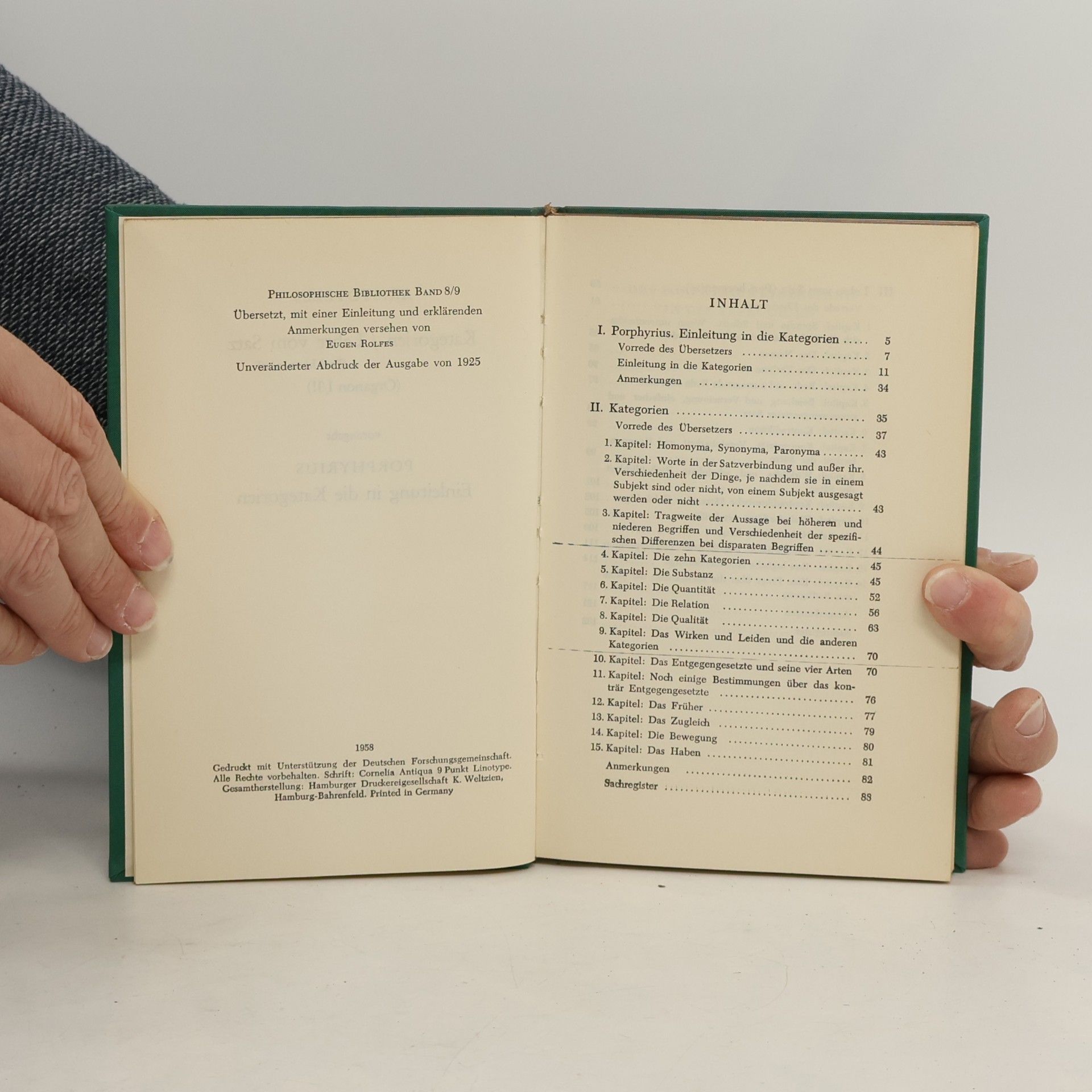 Aristoteles Kategorien / Lehre vom Satz / Einleitung in die Kategorien