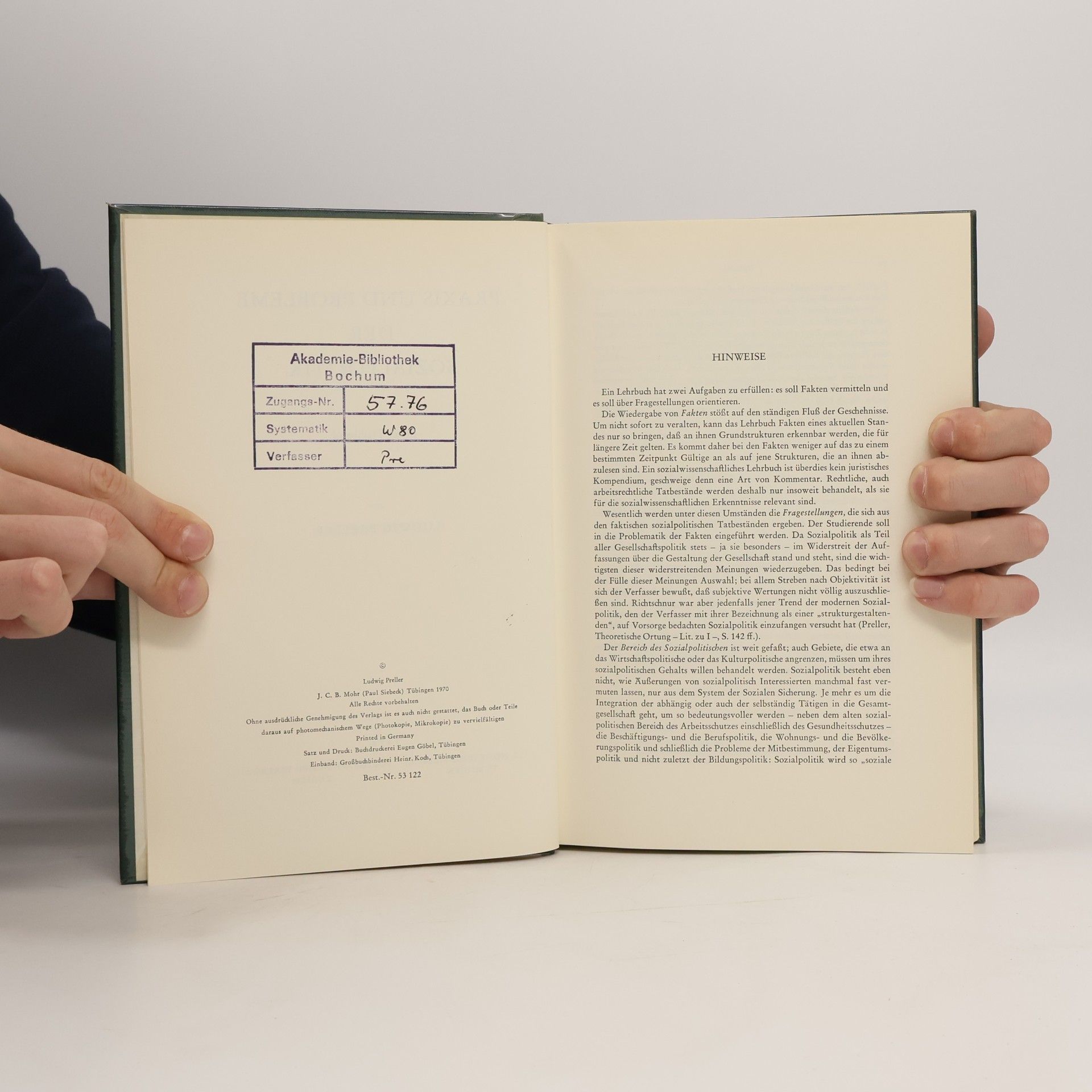 Ludwig Preller Praxis und Problems der Sozialpolitie I