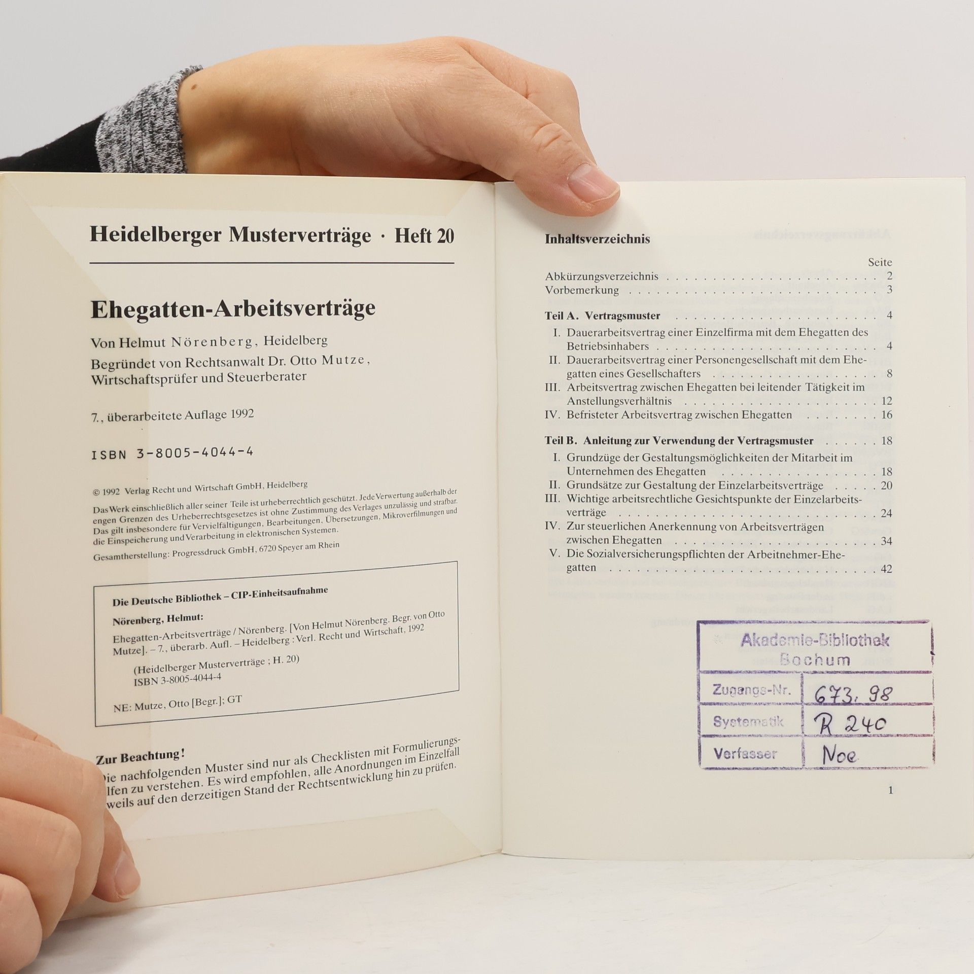 Helmut Nörenberg Heidelberg Musterverträge - 20: Ehegatten-Arbeitsverträge