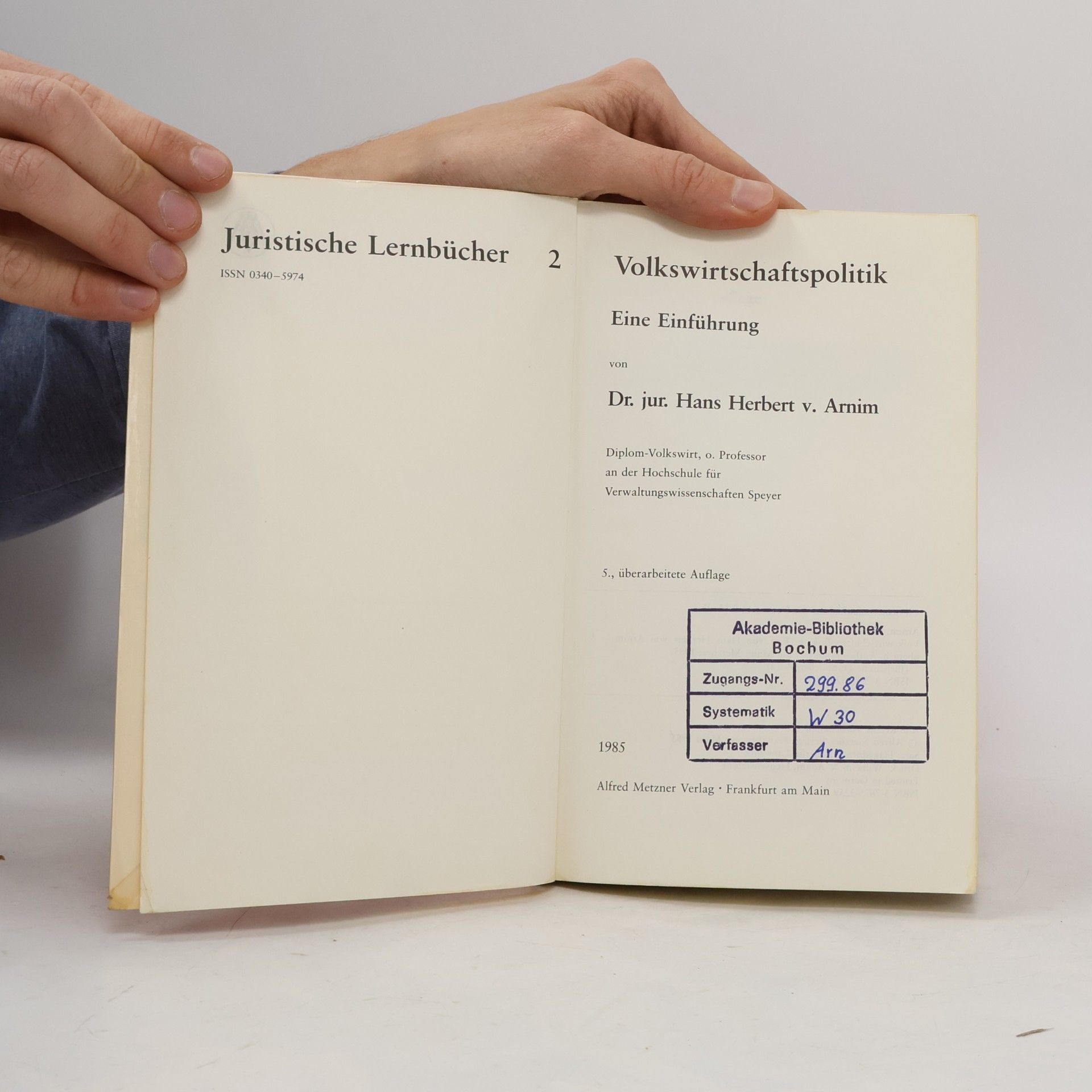 Hans Herbert von Arnim Volkswirtschaftspolitik - Fünfte, überarbeitete Auflage