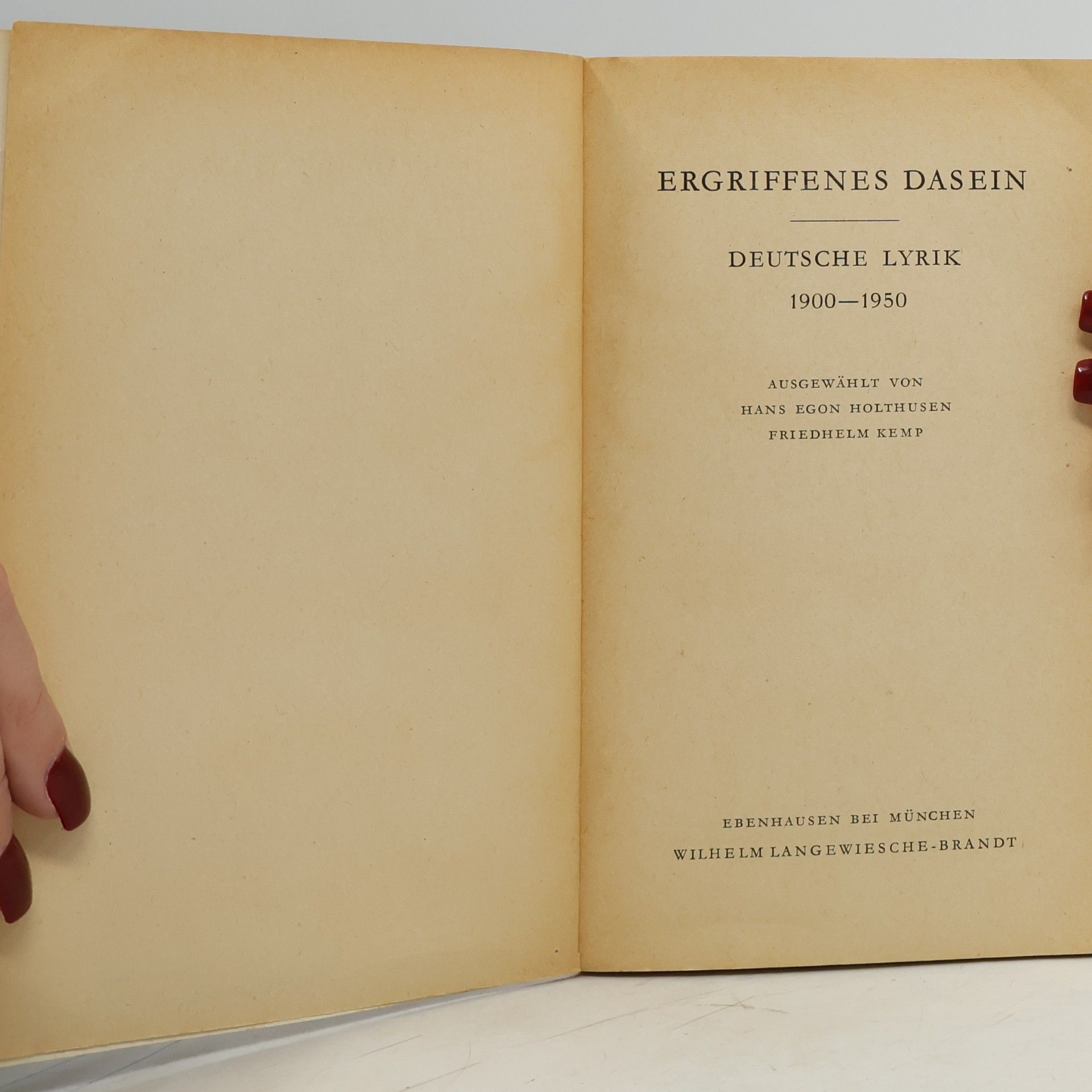 Hans Egon Holthusen Ergriffenes Dasein
