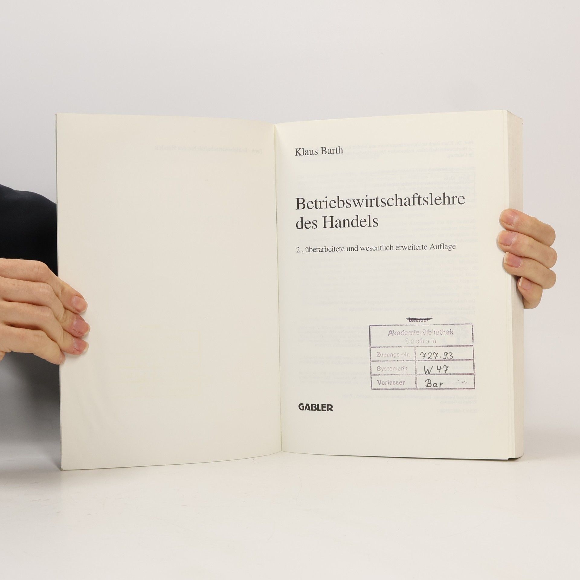 Klaus Barth Betriebswirtschaftslehre des Handels: 2., überarbeitete und wesentlich erweiterte Auflage - Lehrbuch