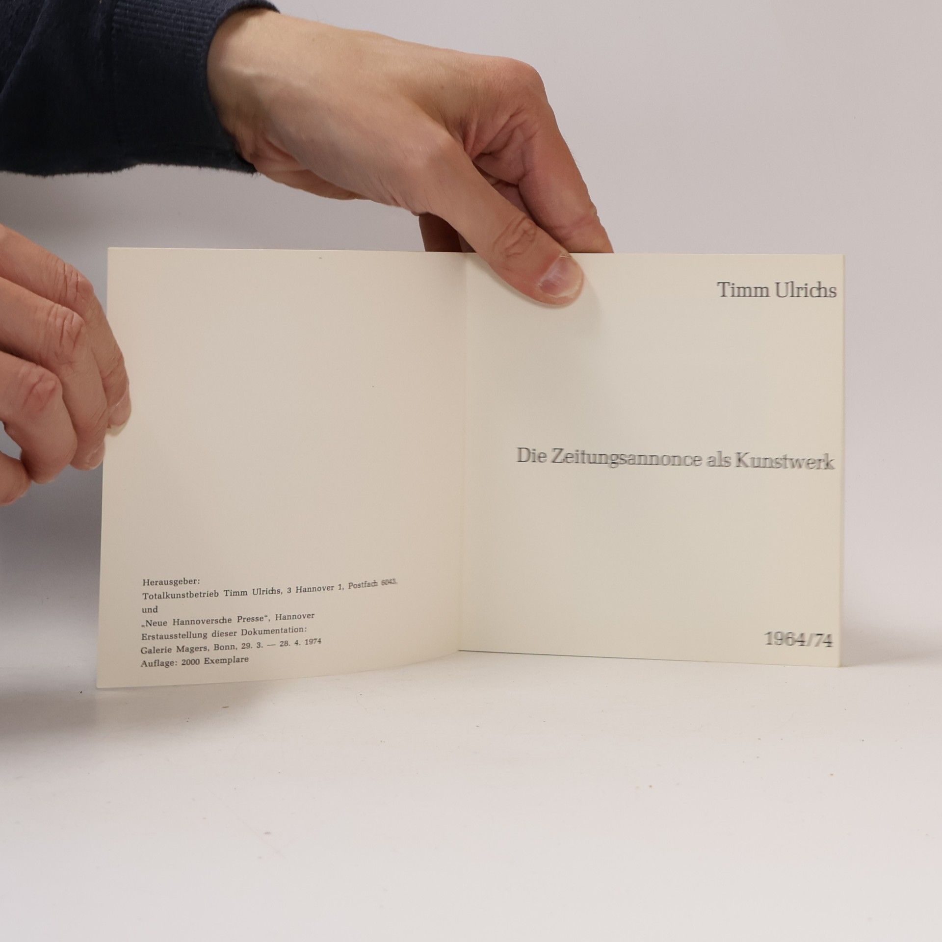 Timm Ulrichs Die Zeitungsannonce als Kunstwerk