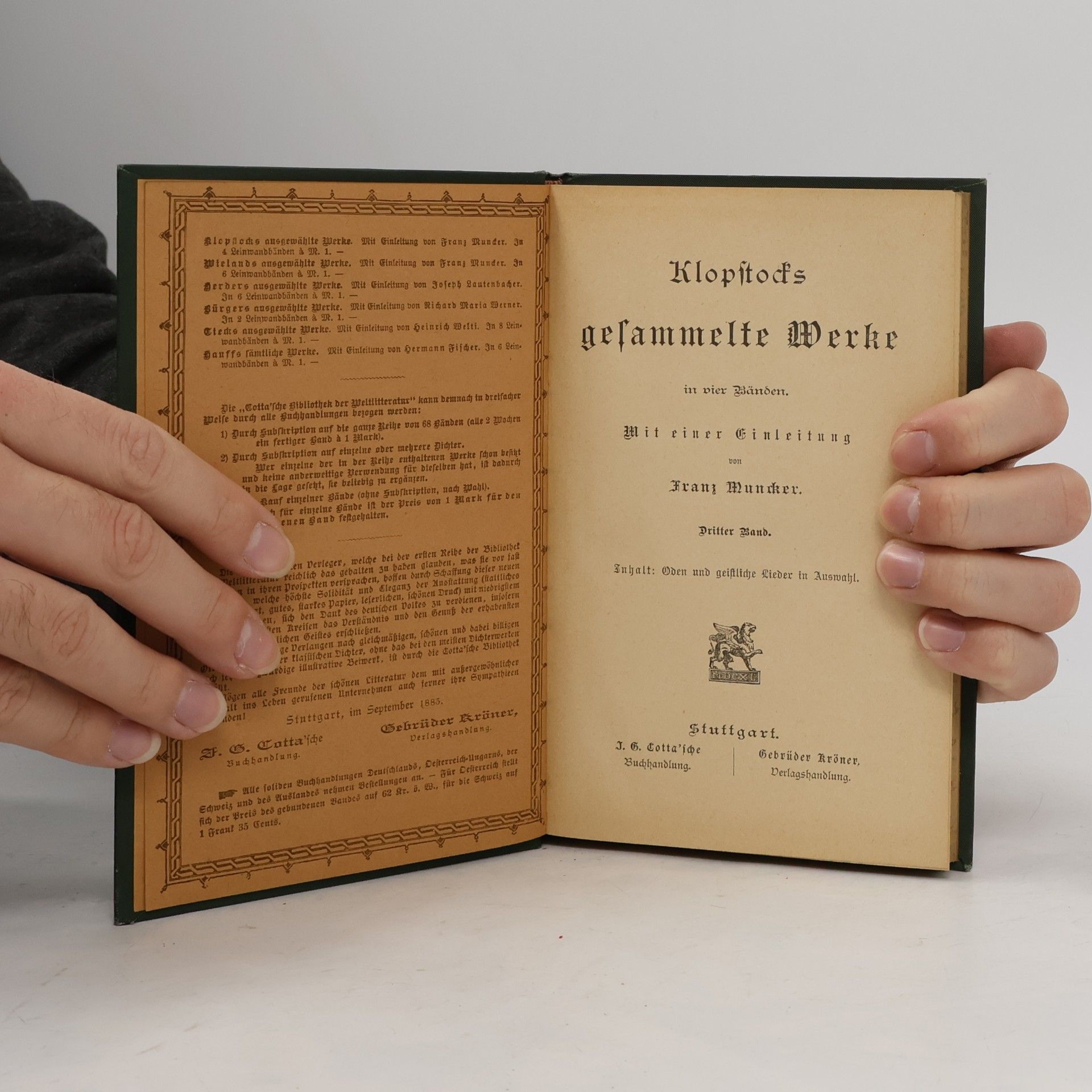 Franz Muncker Klopstocks gesammelte Werke, Band 3
